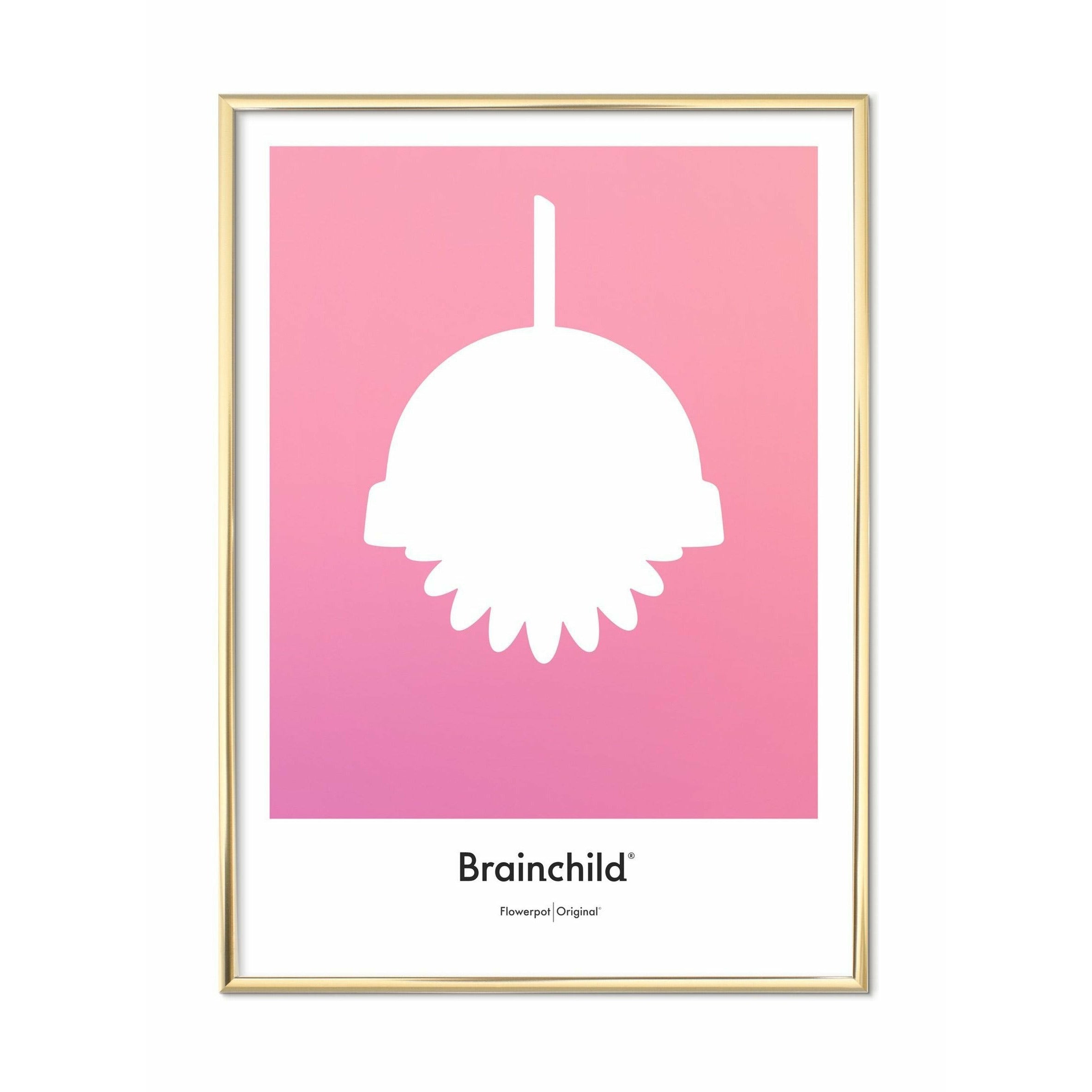 [product_category]-Brainchild Flowerpot Design Icon Poster, Brass Frame 50 X70 Cm, Pink-Brainchild-IF-81003-D-BRA-1