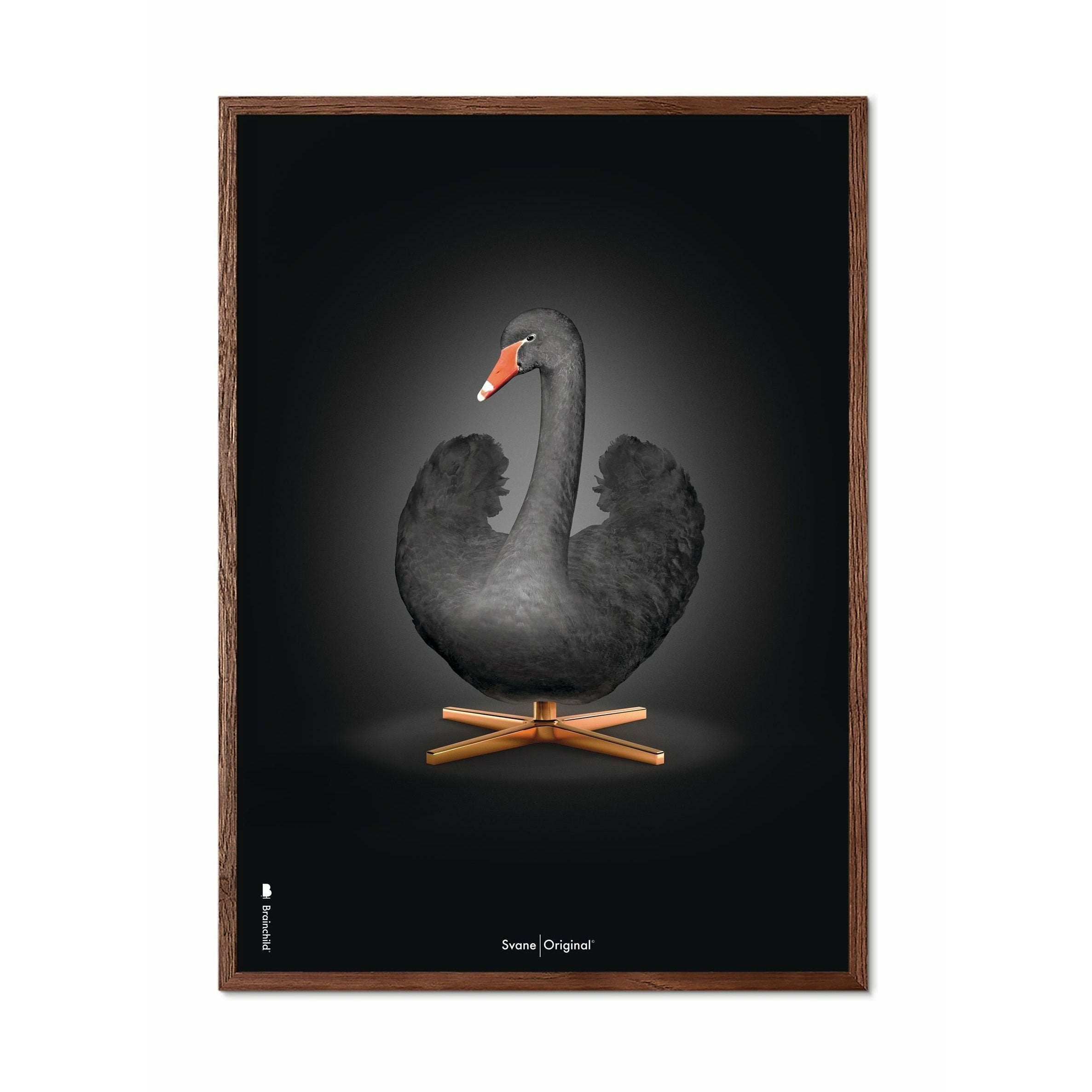 [product_category]-Brainchild Swan Classic Poster, Dark Wood Frame A5, Black/Black Background-Brainchild-31001-B-BRA-1