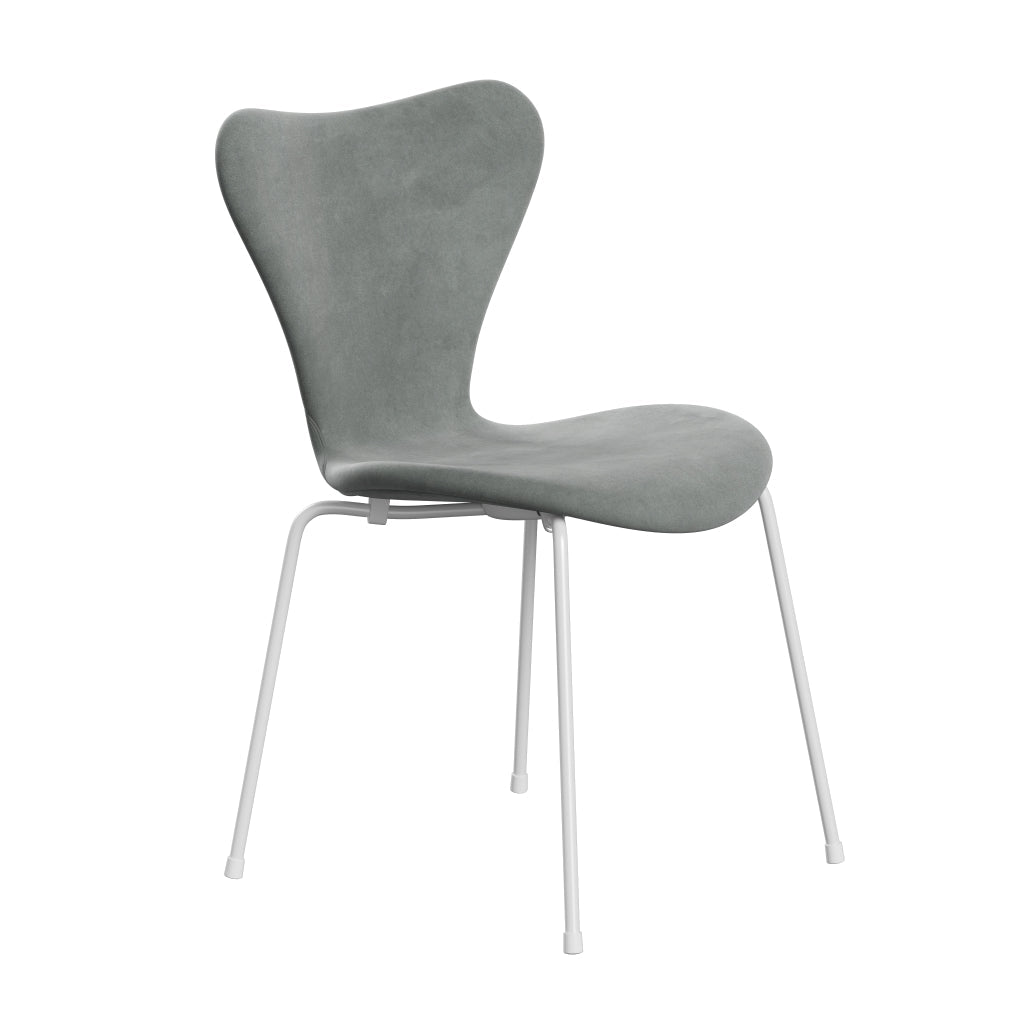 [product_category]-Fritz Hansen 3107 Chair Full Upholstery, White/Belfast Velvet Seal Grey-Fritz Hansen-3107FU-BEL139-DRWH-FRI-2