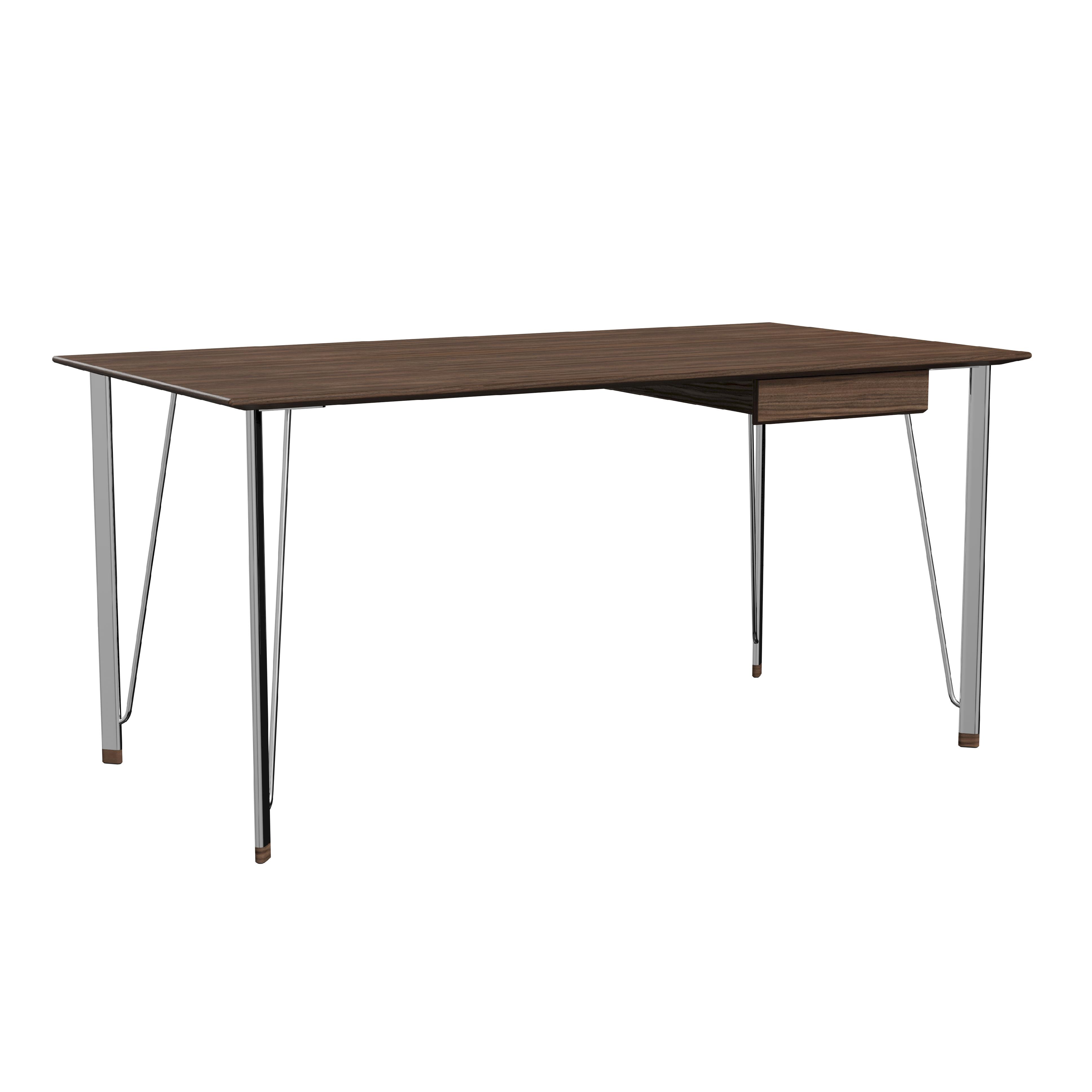 [product_category]-Fritz Hansen Fh3605 Desk With Drawer, Chrome/Walnut Lacquered-Fritz Hansen-3605DD-WALNUT-CHROME-WALNUT-FRI-2