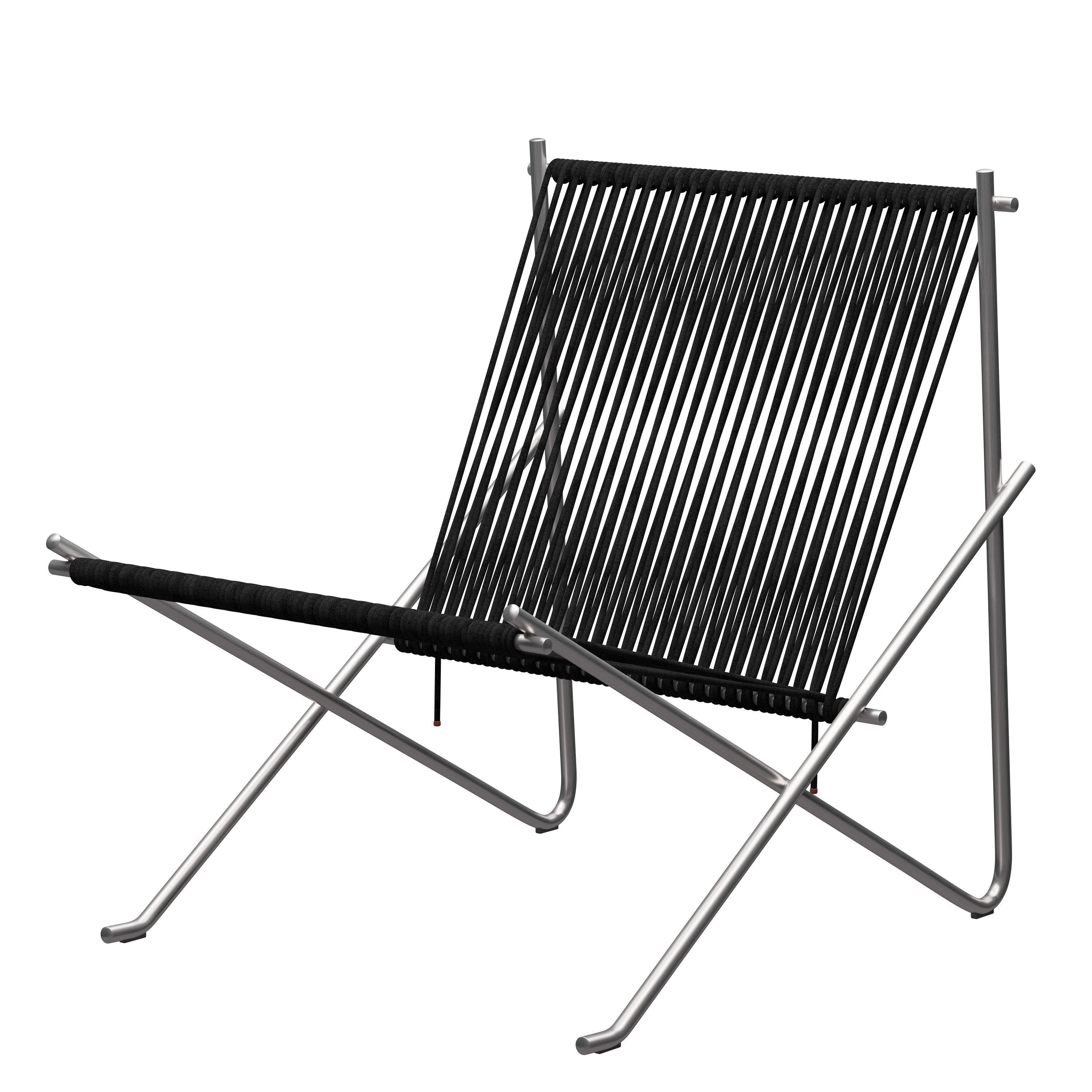 [product_category]-Fritz Hansen Pk4 Longe Chair Flag Halyard, Black/Steel-Fritz Hansen-PK4-Flag-Halyard-Black-Steel-3