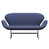 Fritz Hansen Svanesofa 2-Personers, Sortlakeret/Canvas Washed Blue