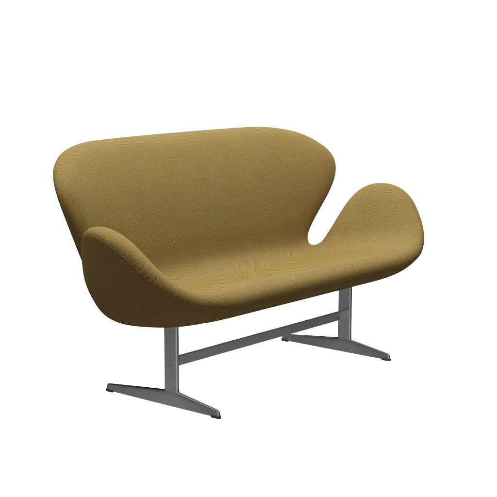 [product_category]-Fritz Hansen Swan Sofa 2 Seater, Satin Brushed Aluminium/Re Wool Golden Yellow/Natural-Fritz Hansen-3321-REW458-SPAL-FRI-2