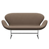 Fritz Hansen Svanesofa 2-personere, Satinpoleret Aluminium/Sunniva Chocolate/Tan