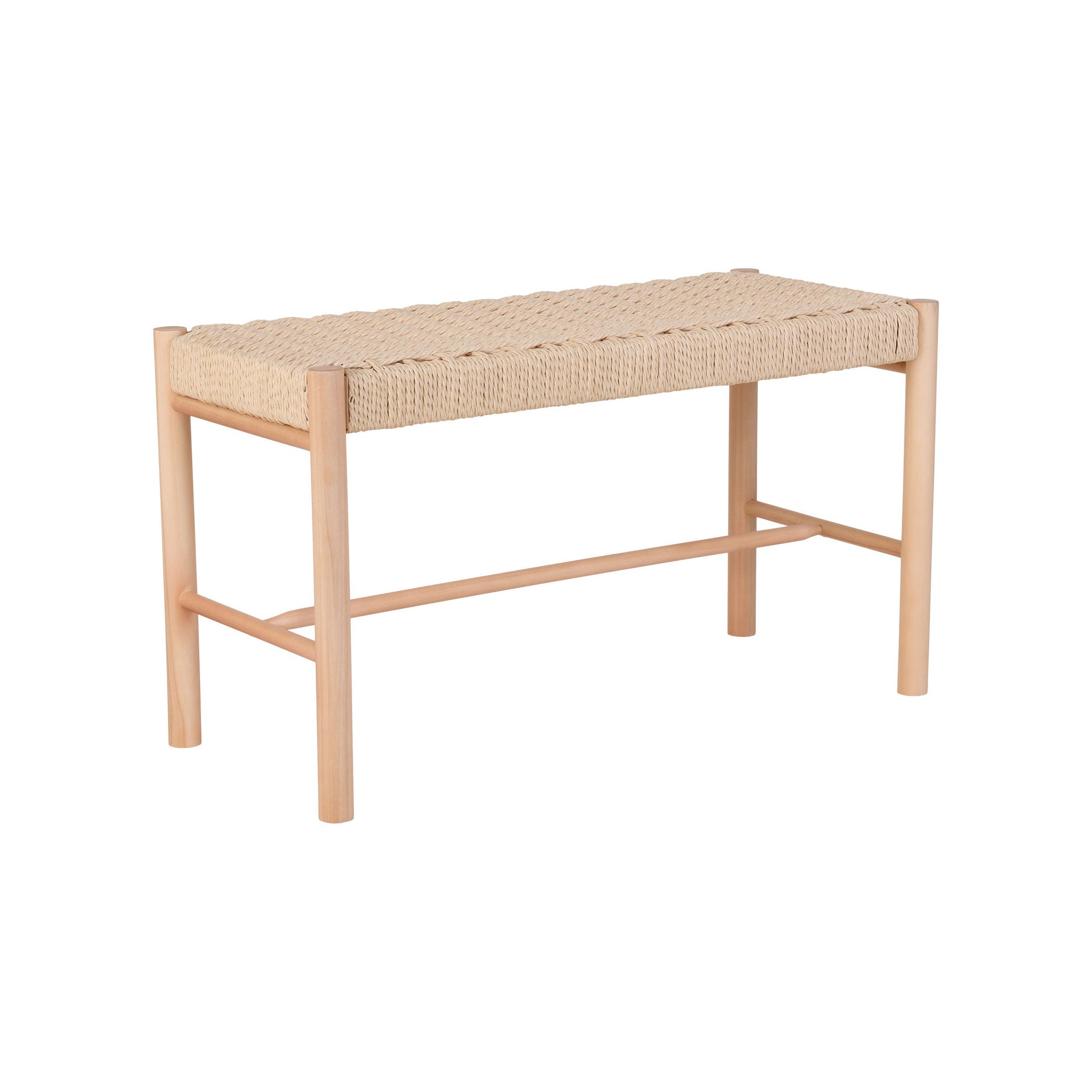 House Nordic Abano Bench In Poplar Wood And Woven Seat, Nature, 35x80x45 Cm