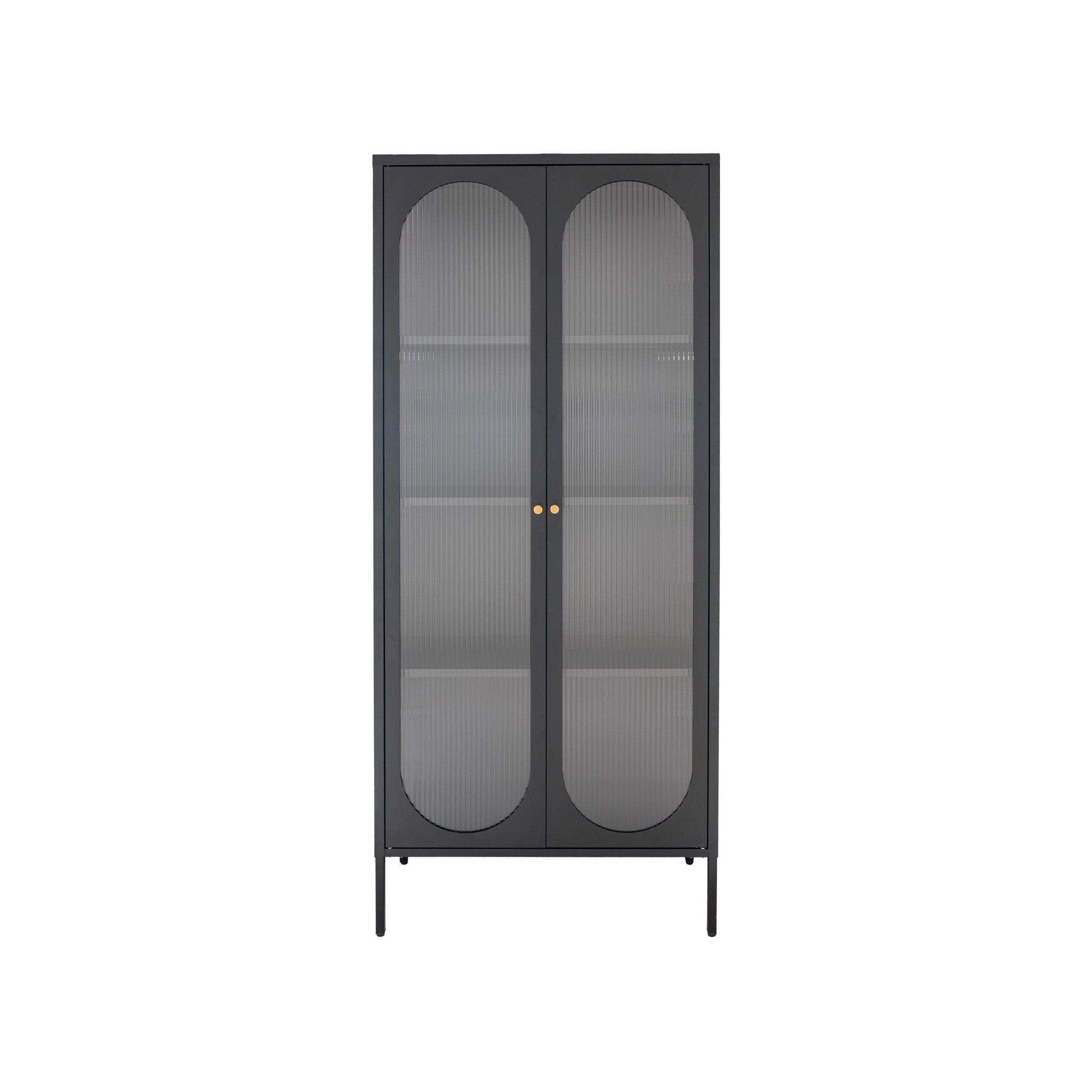 House Nordic Adelaide Display Cabinet, Black, 2 Rippled Glass Doors, 80x35x180 Cm