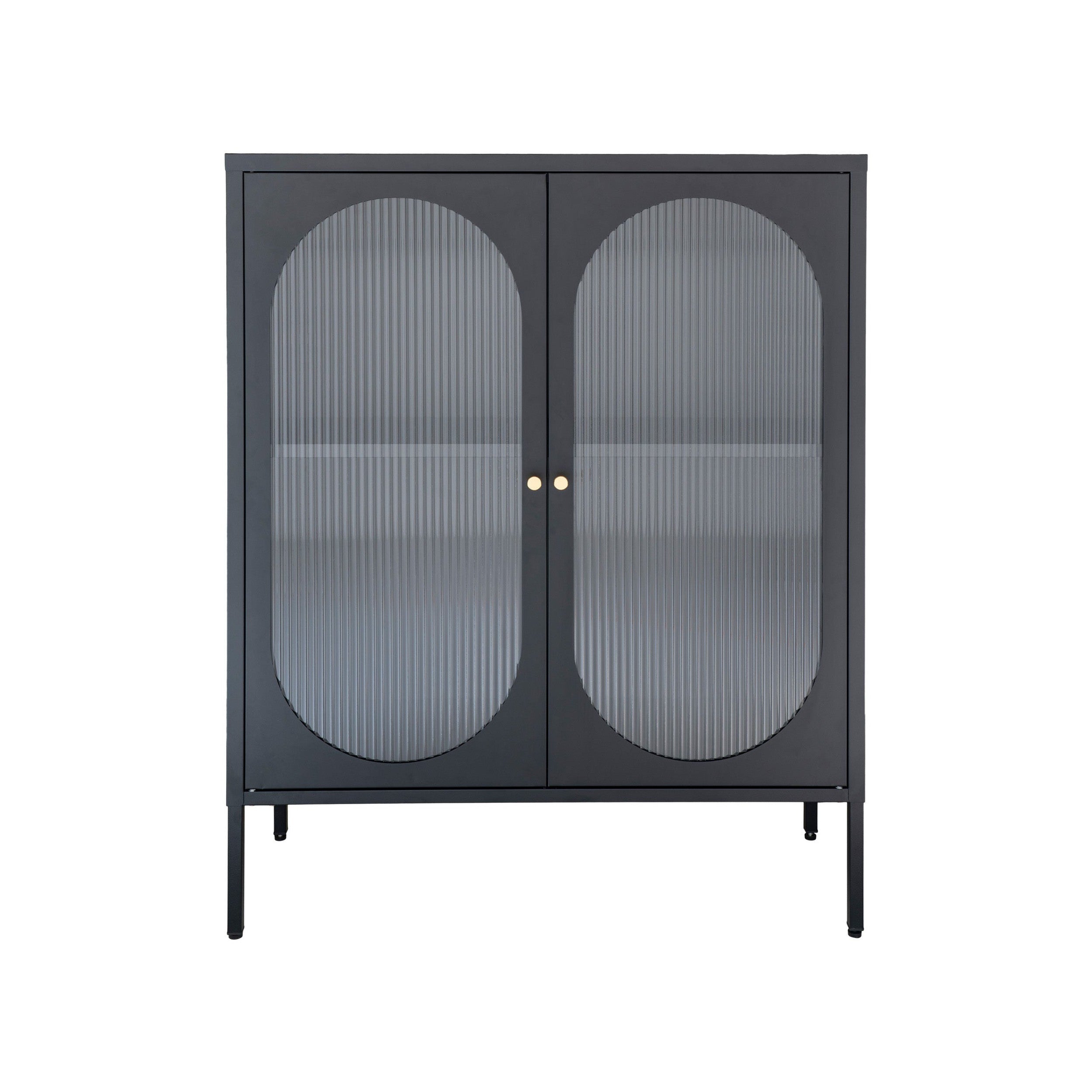 House Nordic Adelaide Display Cabinet, Display Cabinet, Black, 2 Rippled Glass Doors, 90x35x110 Cm