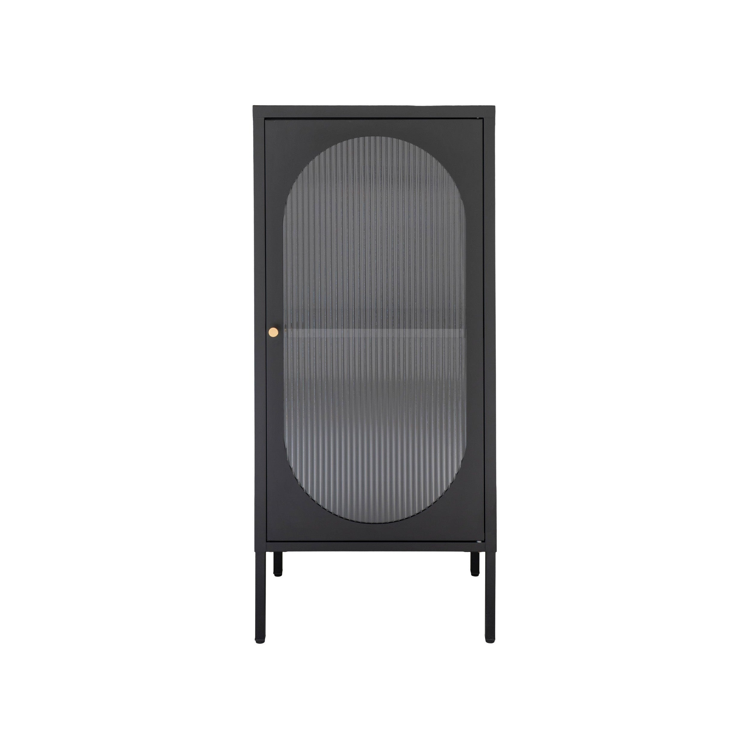 House Nordic Adelaide Display Cabinet, Black, 1 Rippled Glass Door, 50x35x110 Cm