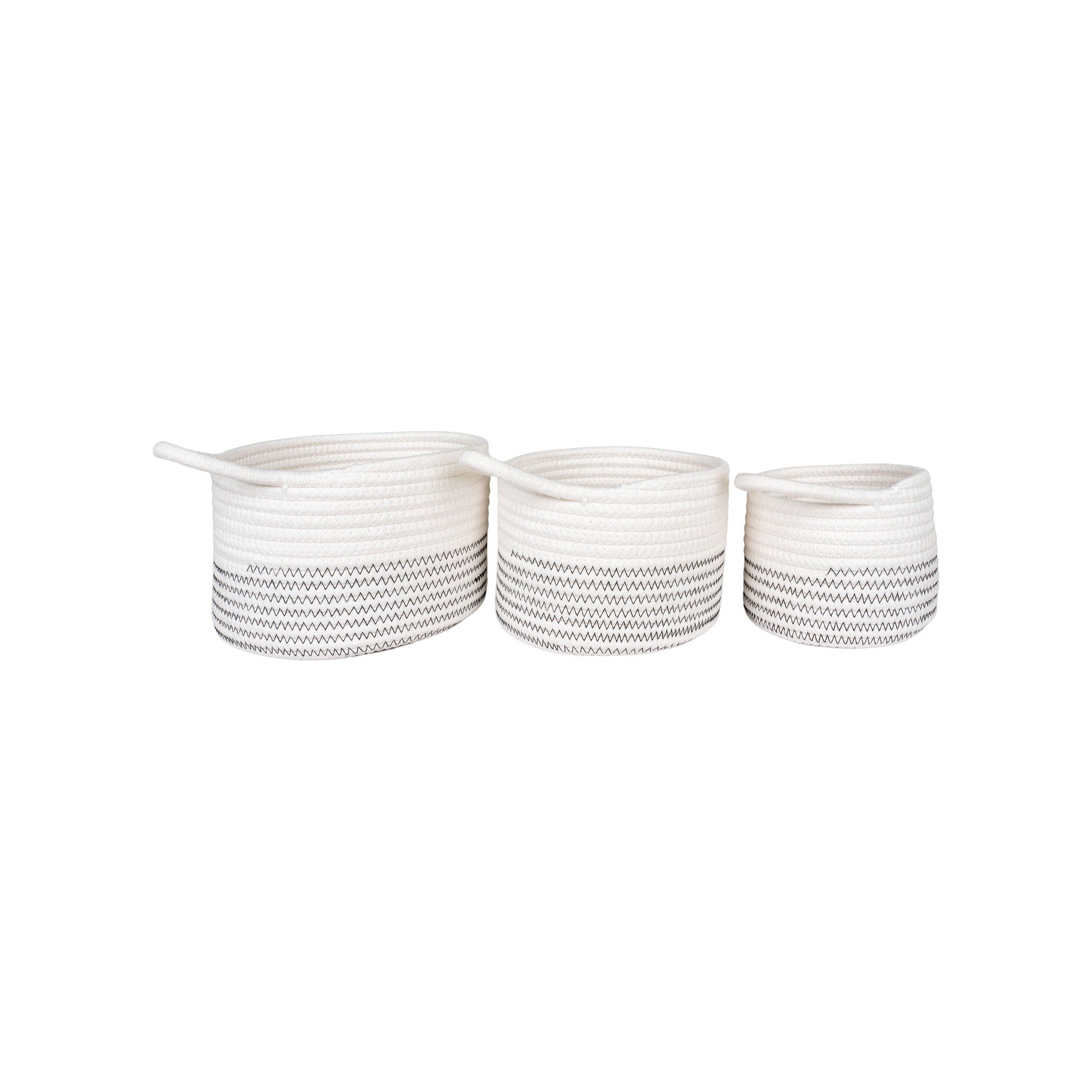 House Nordic Algar Baskets, Cotton, White/Grey, Set Of 3