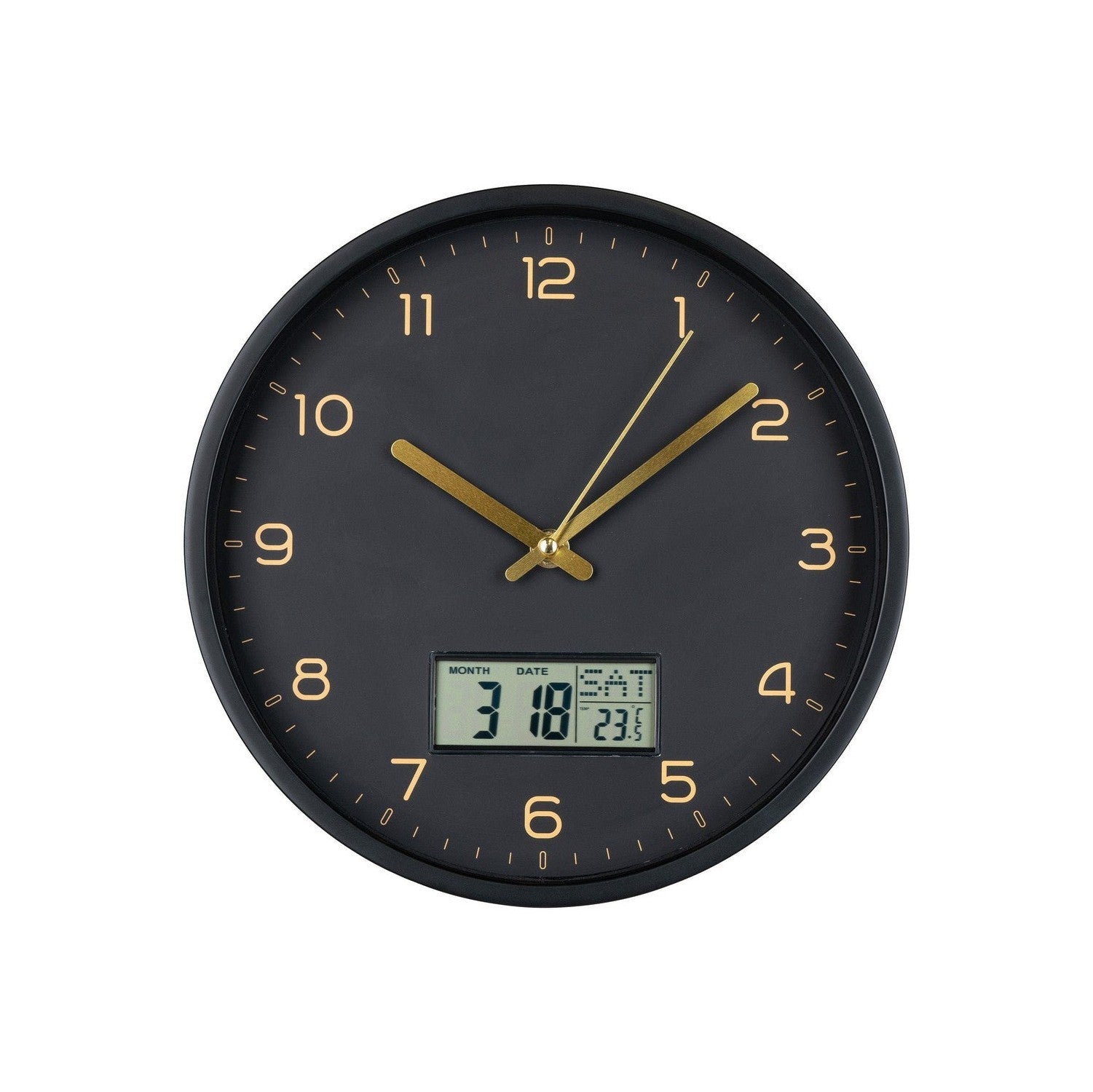 House Nordic Amiens Wall Clock With Digital Display, Plastic, Black, ø25 Cm