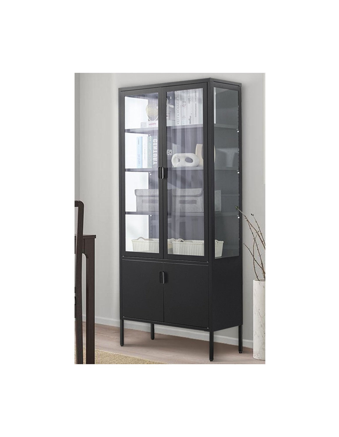 House Nordic Brisbane Display Cabinet, 4 Doors, Steel, Black, 80x35x180 Cm