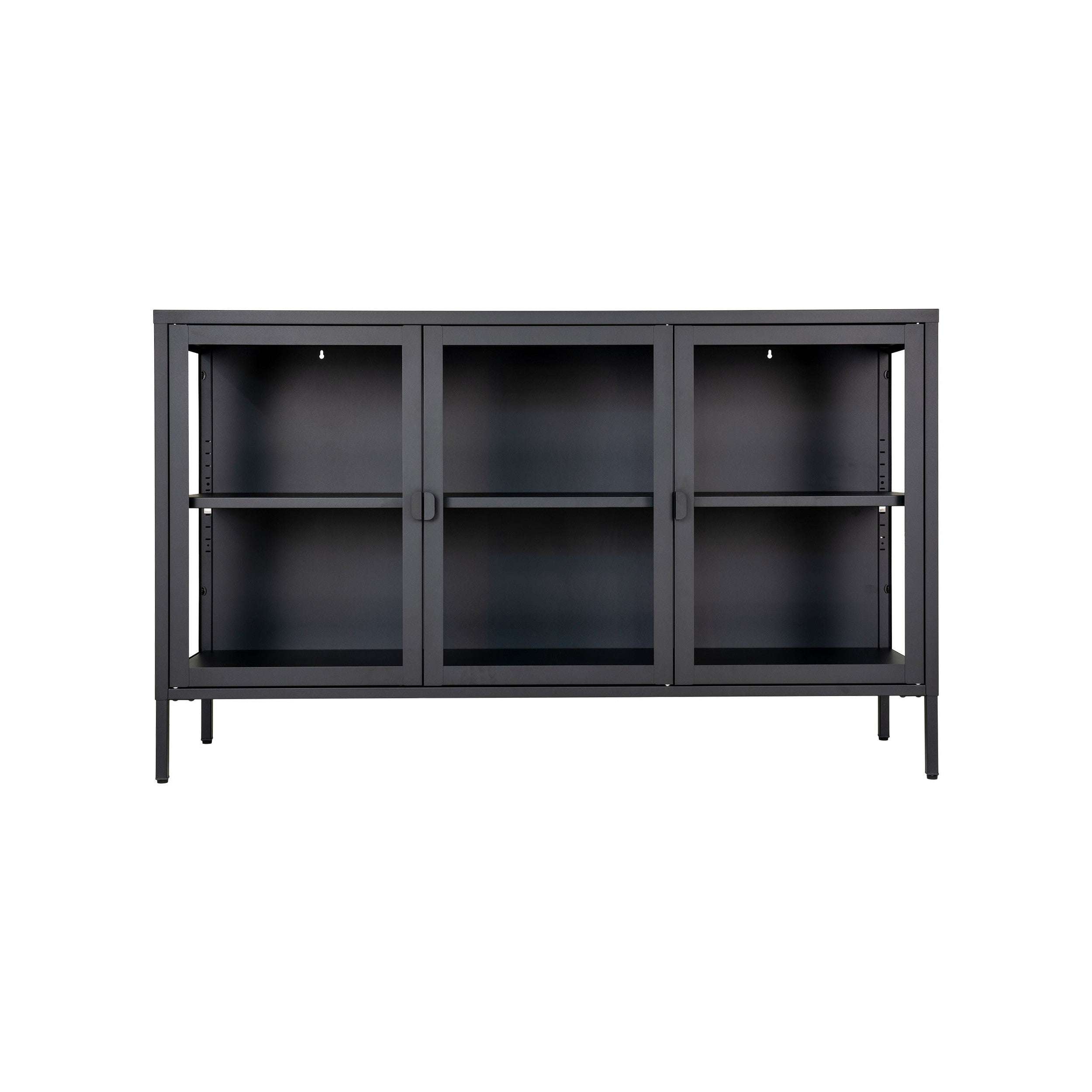 House Nordic Brisbane Sideboard, 3 Glass Doors, Steel, Black, 140x40x85 Cm