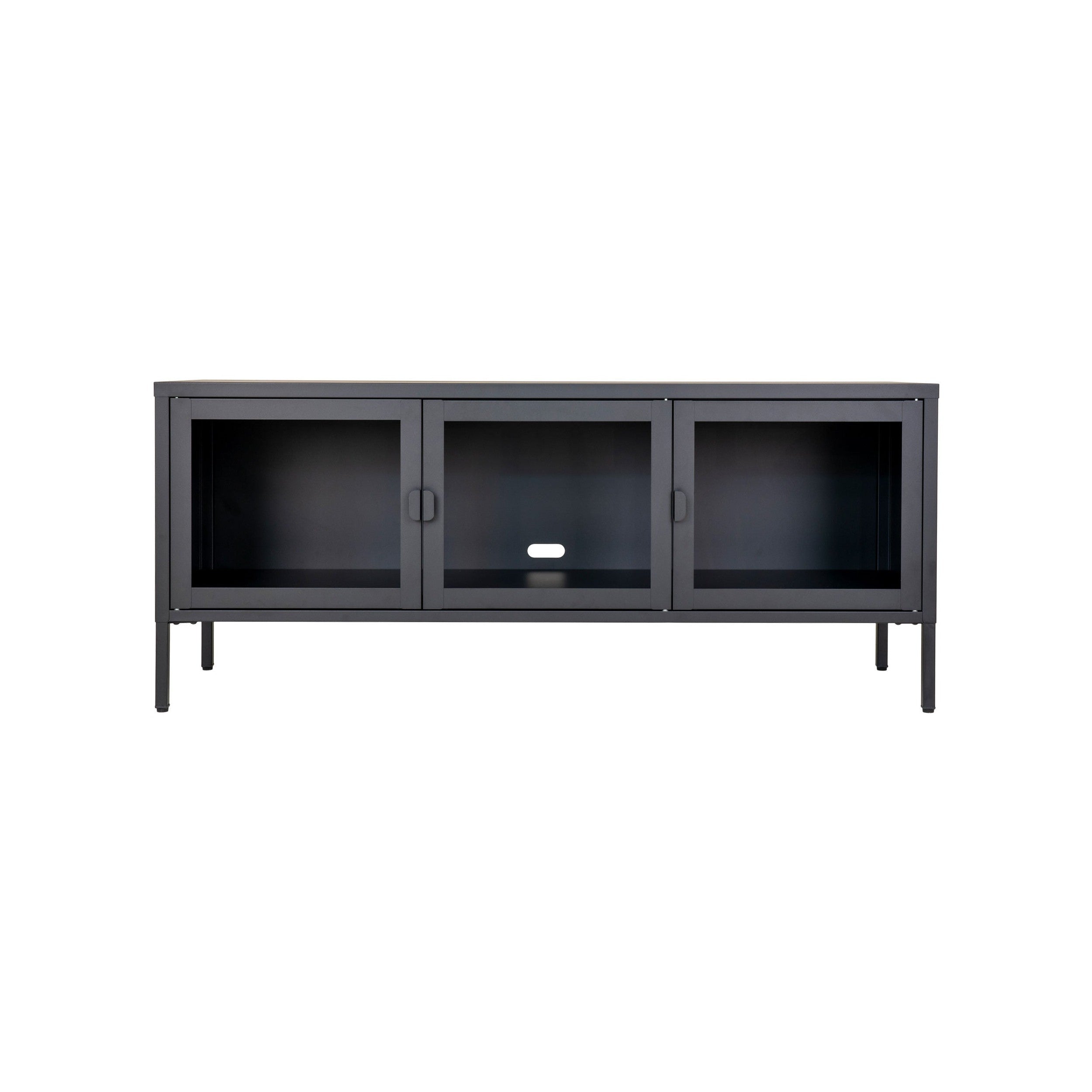 House Nordic Brisbane Tv Bench, 3 Glass Doors, Steel, Black, 130x40x55 Cm