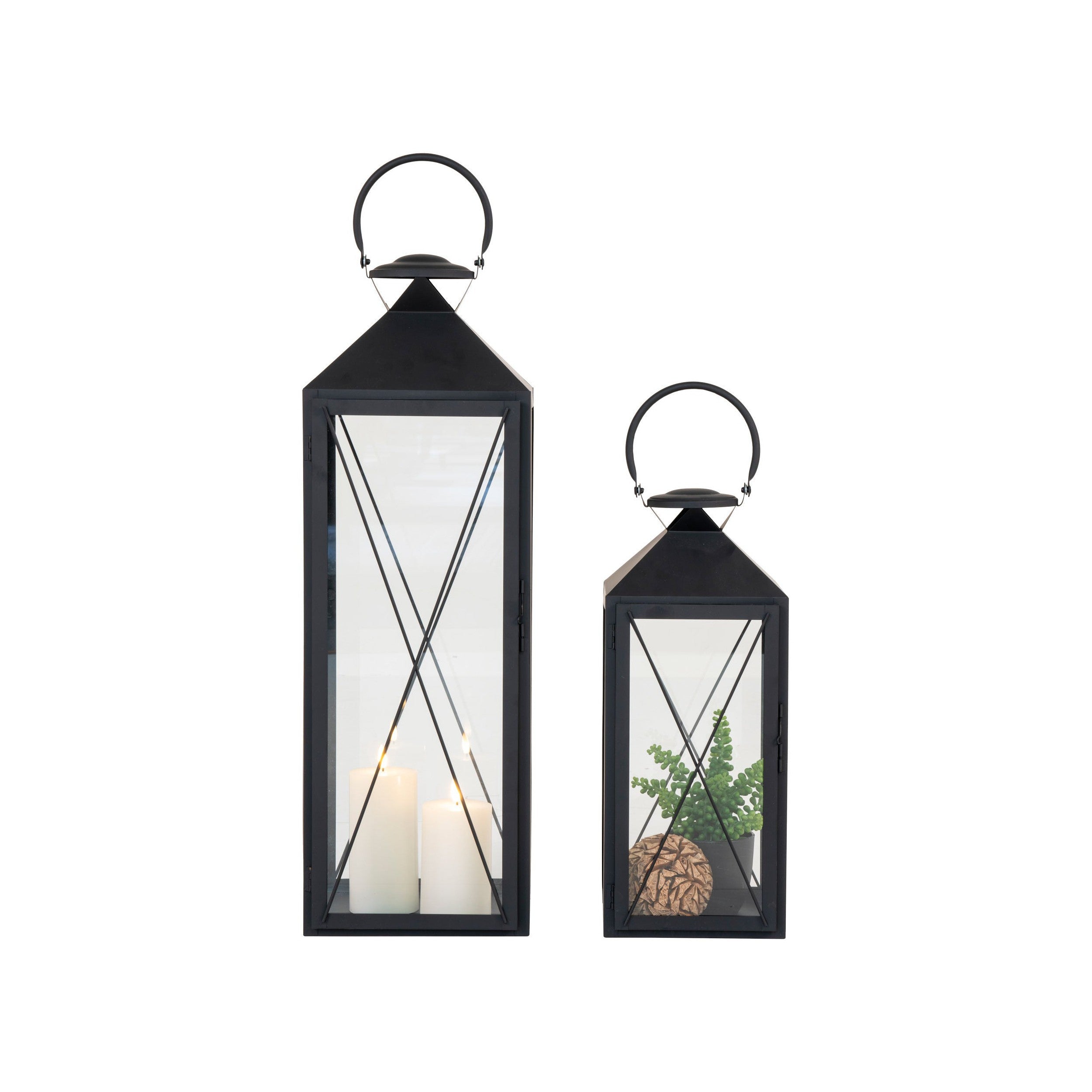 House Nordic Casa Lanterns, Steel/Glass, Black, Set Of 2