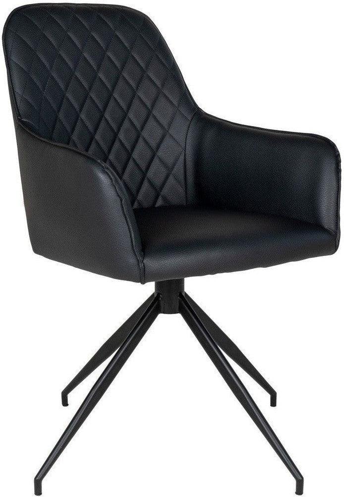 House Nordic Harbo Dining Chair, Swivel, Pu, Black With Black Legs