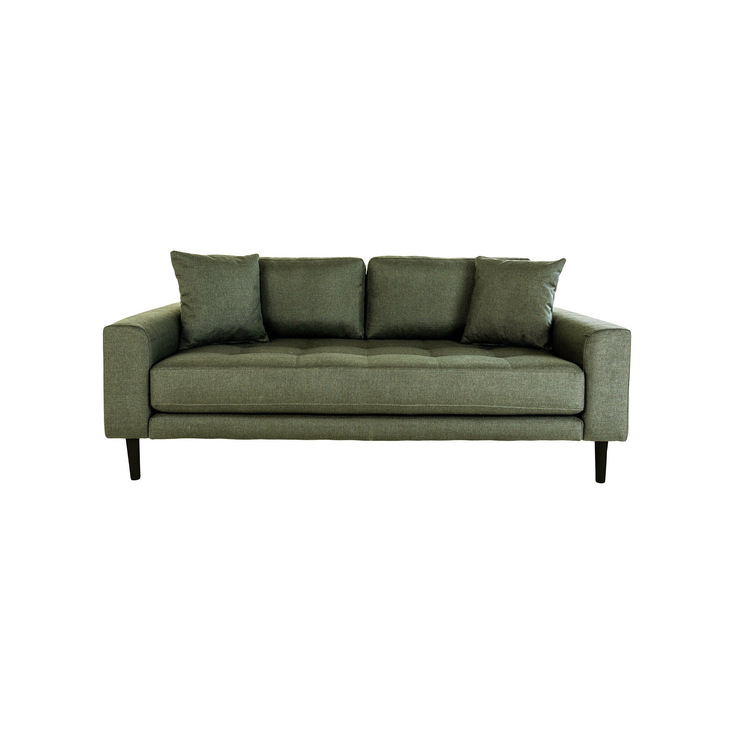 House Nordic Lido 2,5 Seater Sofa, Olive Green With 2 Pillows And Black Wood Legs, Hn1020