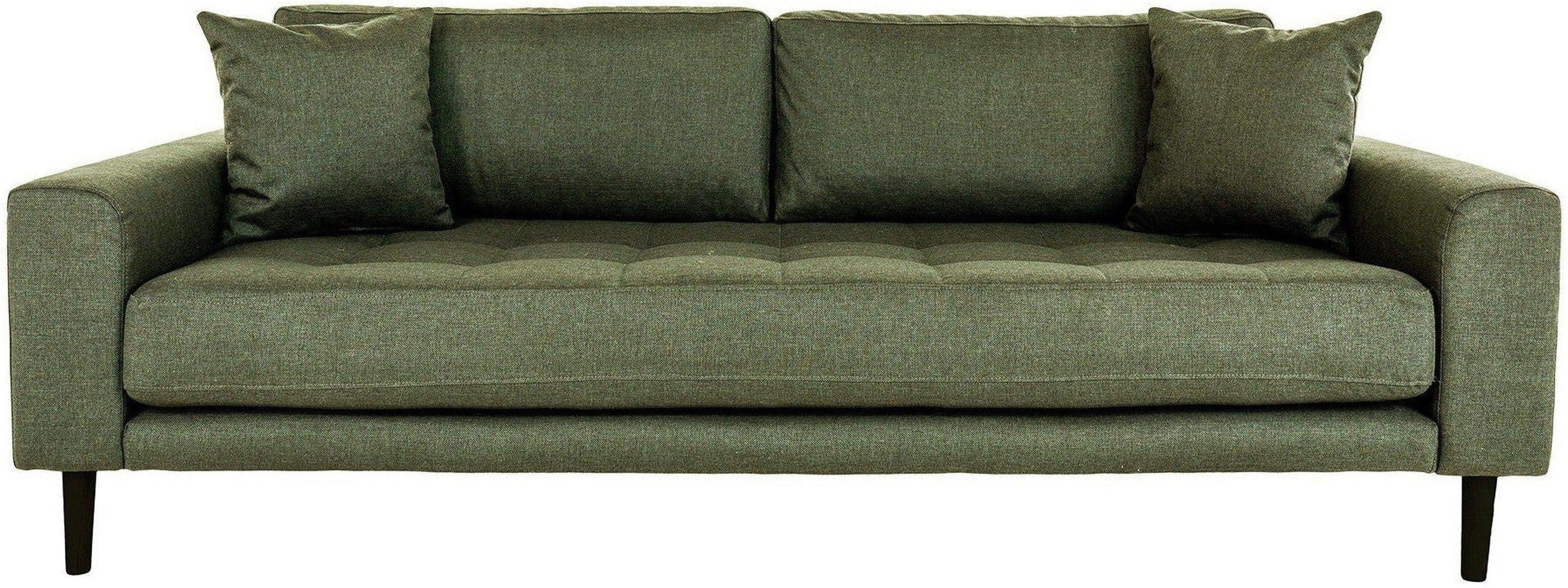 House Nordic Lido 3-personers Sofa, Olivengrøn med To Puder og Sorte Træben, Hn1020 