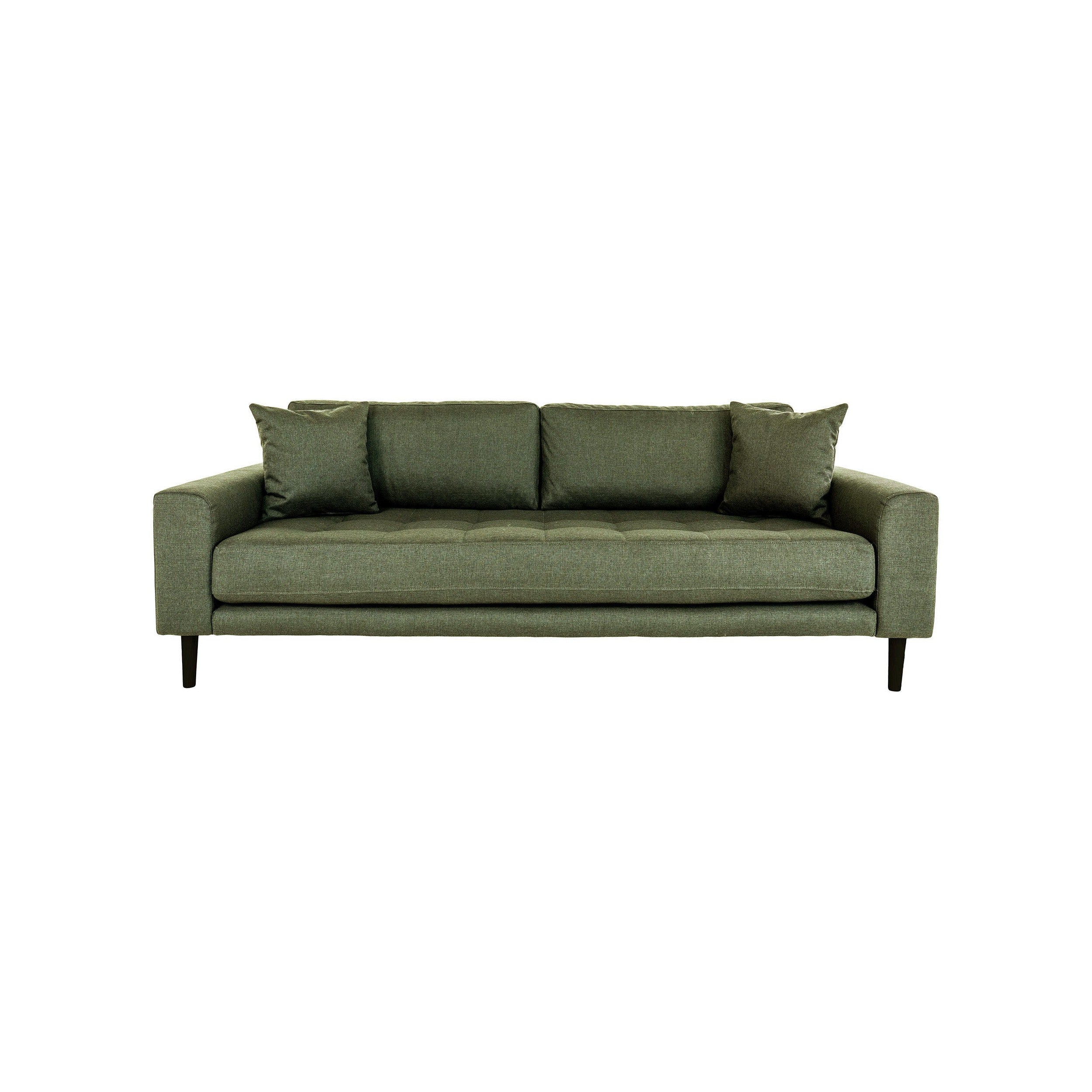 House Nordic Lido 3 Seater Sofa, Olive Green With Two Pillows And Black Woodlegs, Hn1020