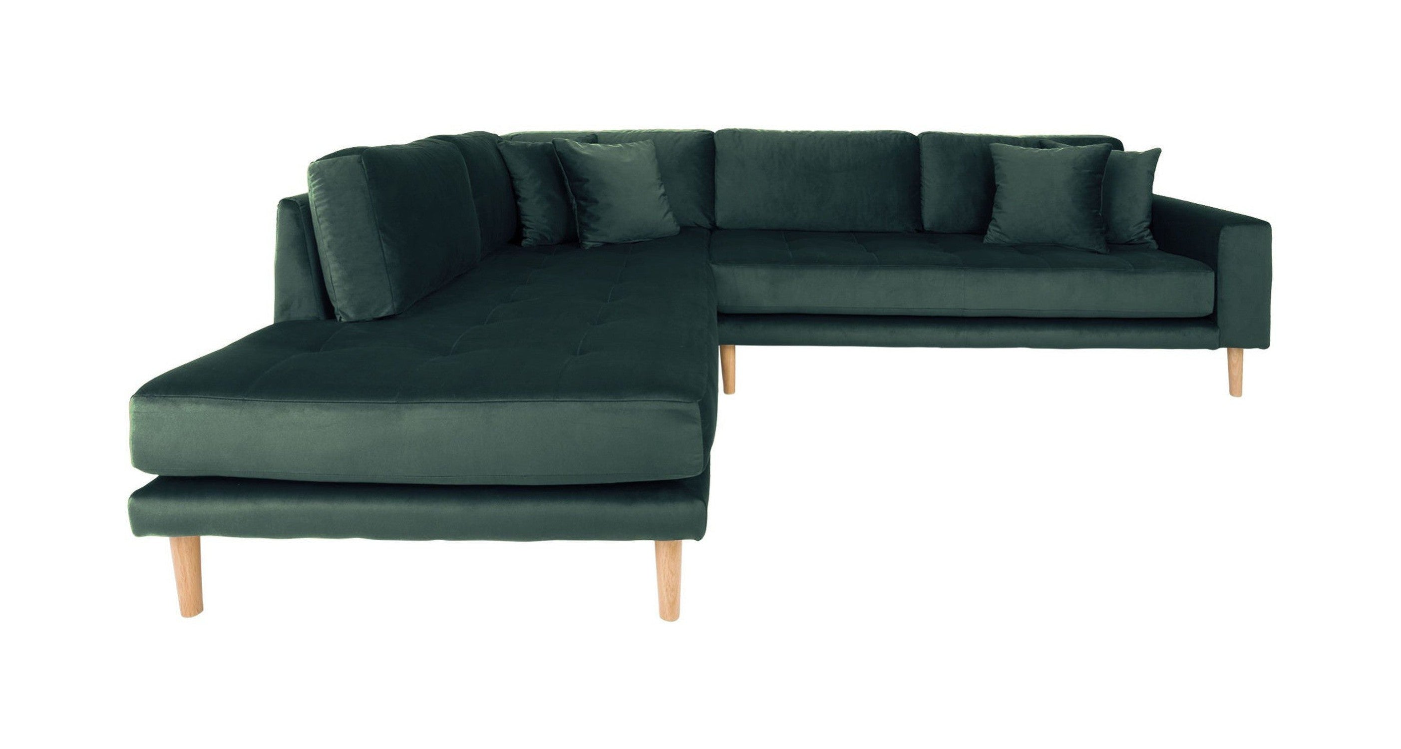 House Nordic Lido Corner Sofa With Open End, Left Facing In Green Velvet With Four Pillows And