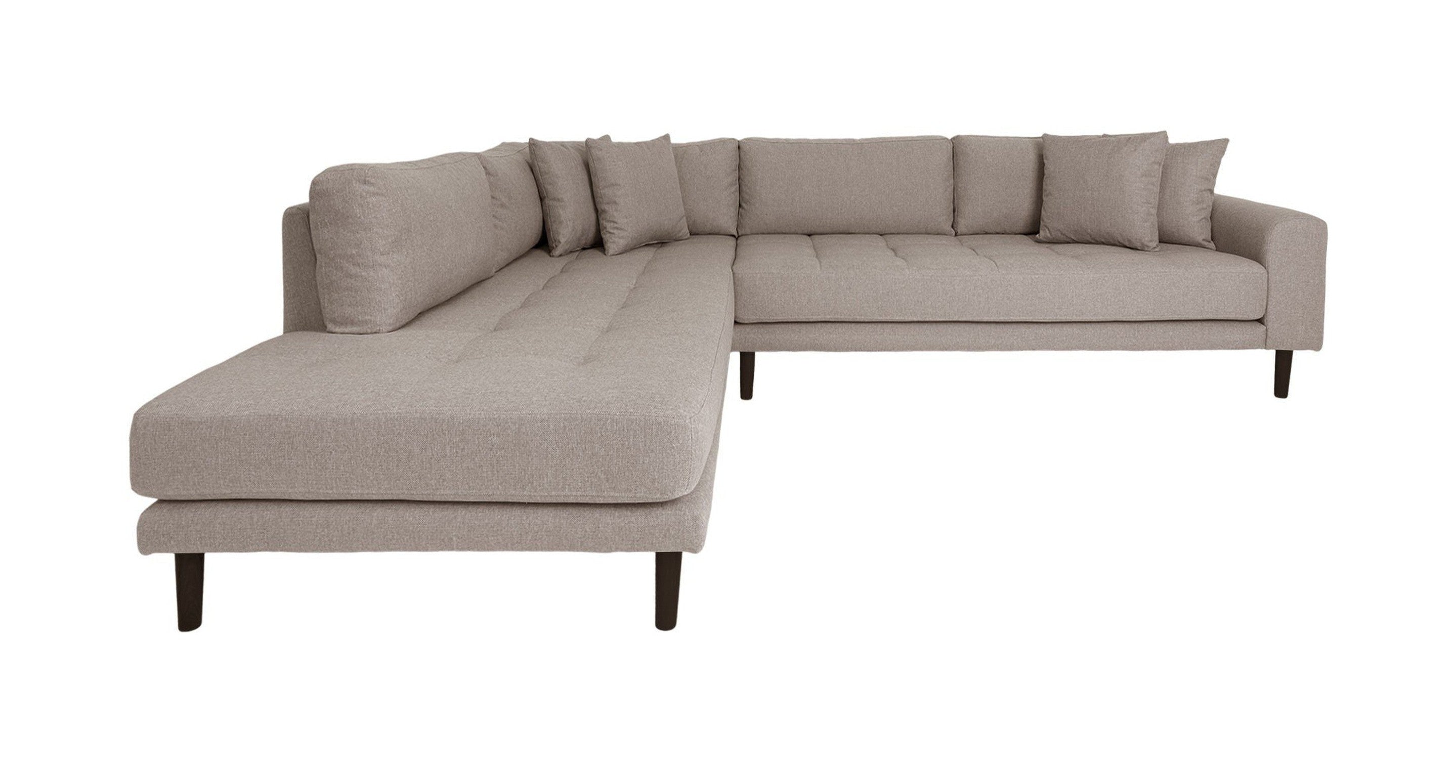 House Nordic Lido Corner Sofa With Open End, Left Facing In Stone With Four Pillows And Black Wood Legs, Hn1030