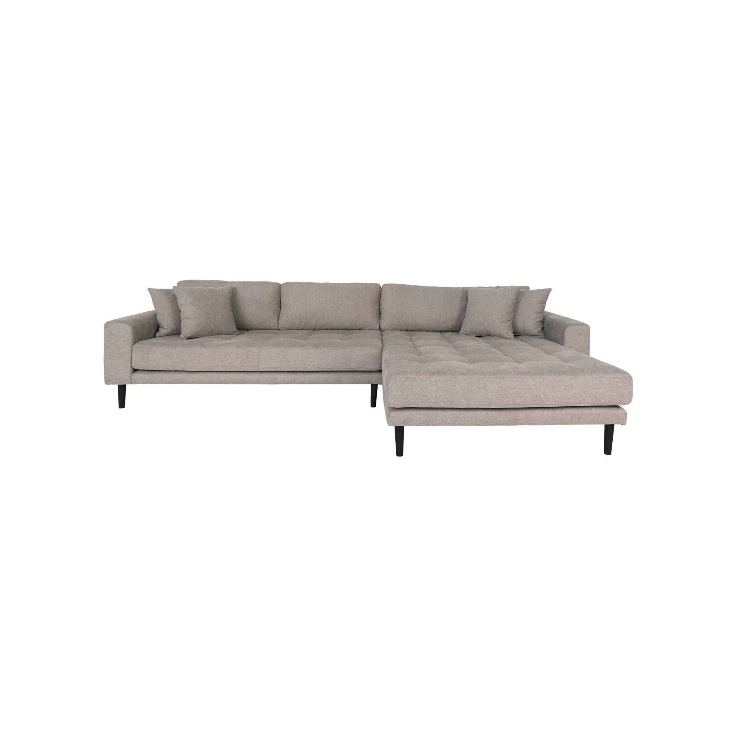 House Nordic Lido Lounge Sofa, Right Facing In Stone With Four Pillows And Black Wood Legs, Hn1030