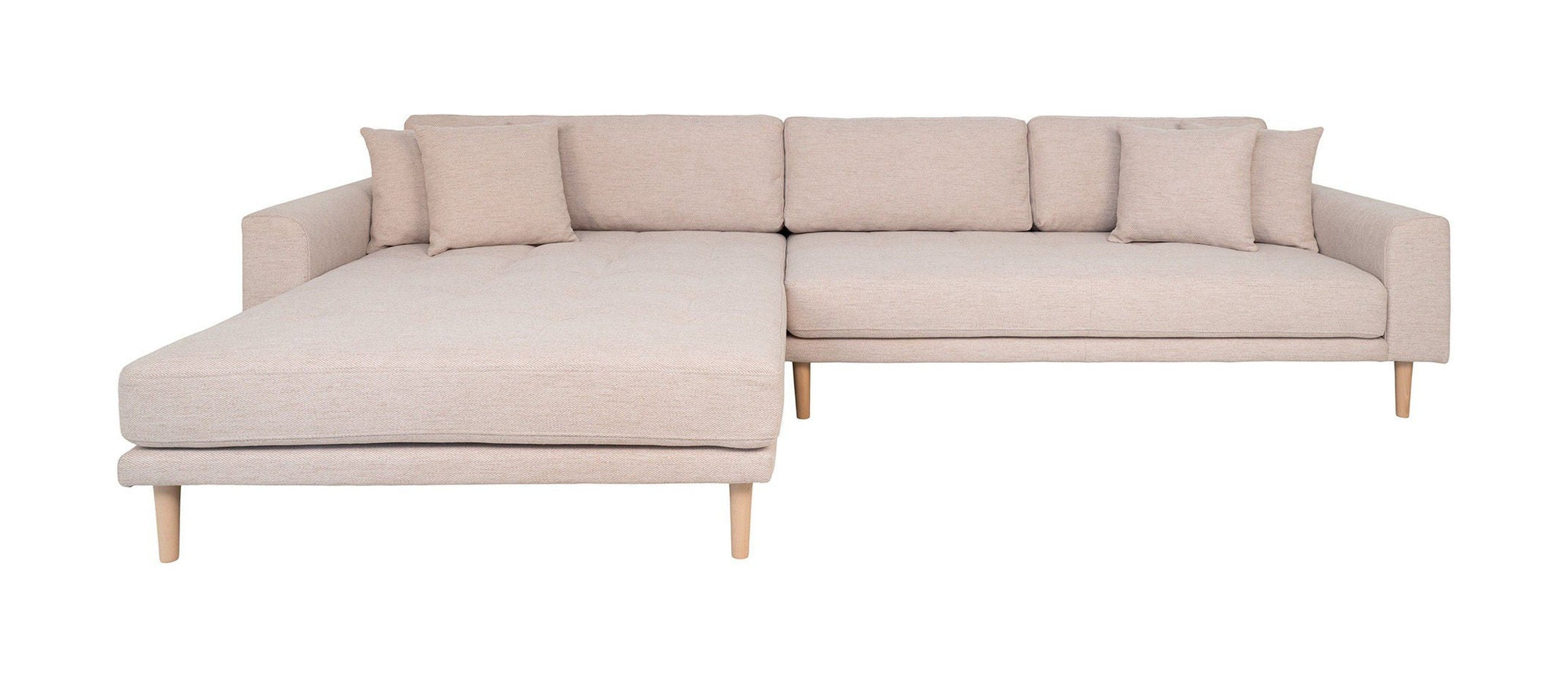 House Nordic Lido Lounge Sofa, Left Facing In Sand With Four Pillows And Nature Wood Legs, Hn1050