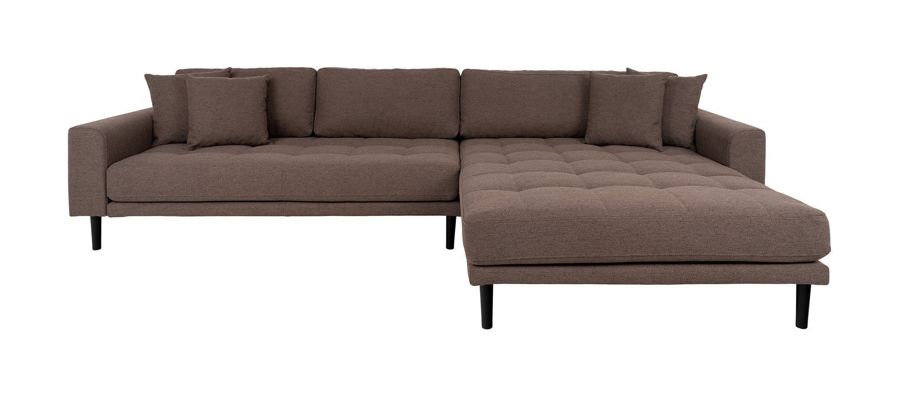 House Nordic Lido Lounge Sofa, Right Facing In Brown With Four Pillows And Black Wood Legs, Hn1055