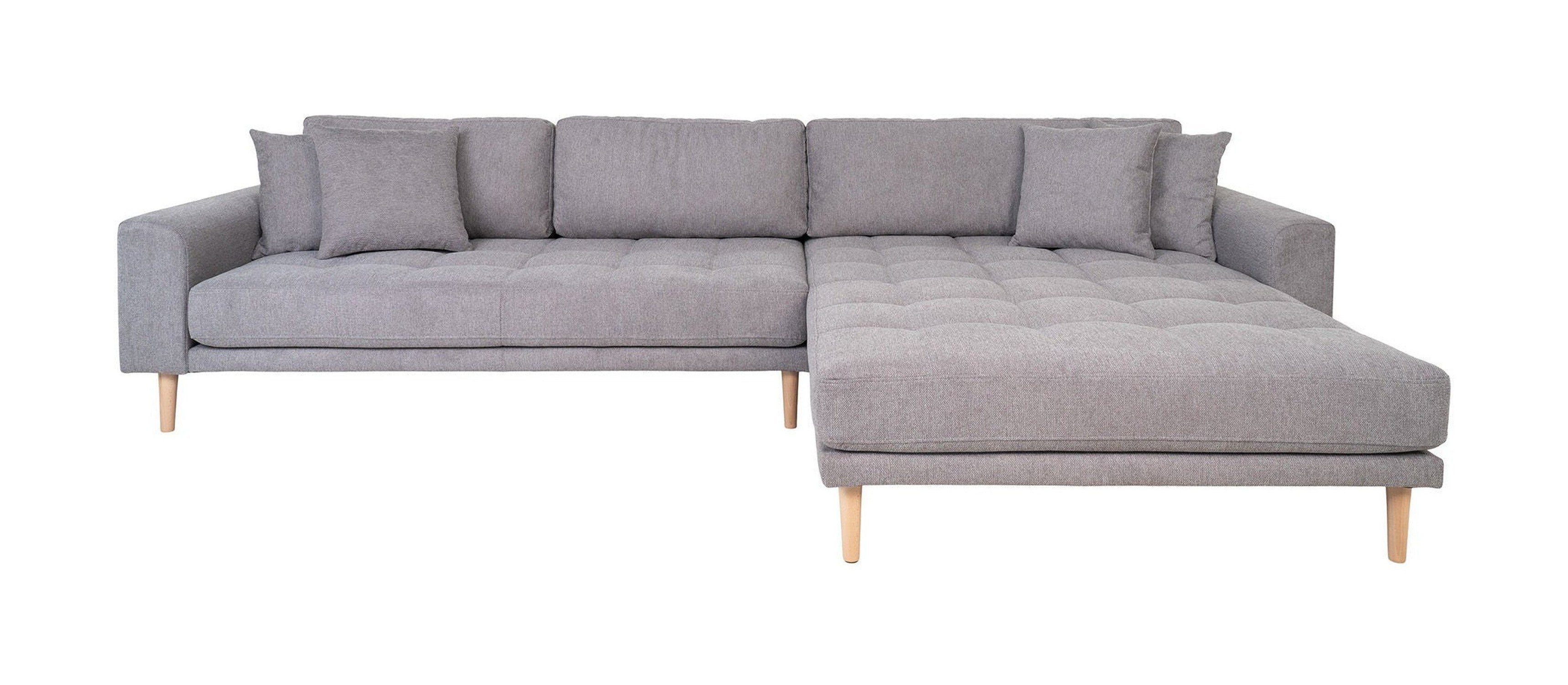 House Nordic Lido Lounge Sofa, Right Facing In Light Grey With Four Pillows And Nature Wood Legs, Hn1040