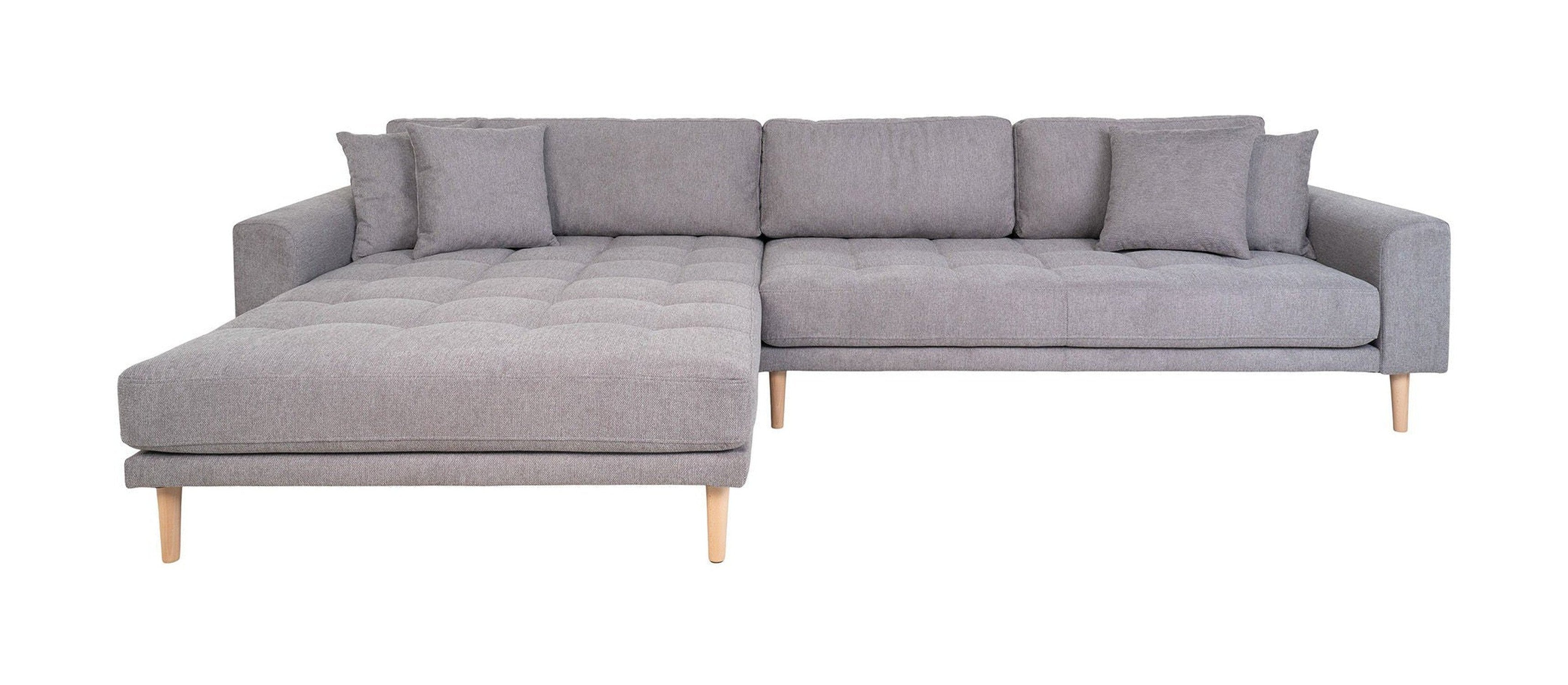 House Nordic Lido Lounge Sofa, Left Facing In Light Grey With Four Pillows And Nature Wood Legs, Hn1040