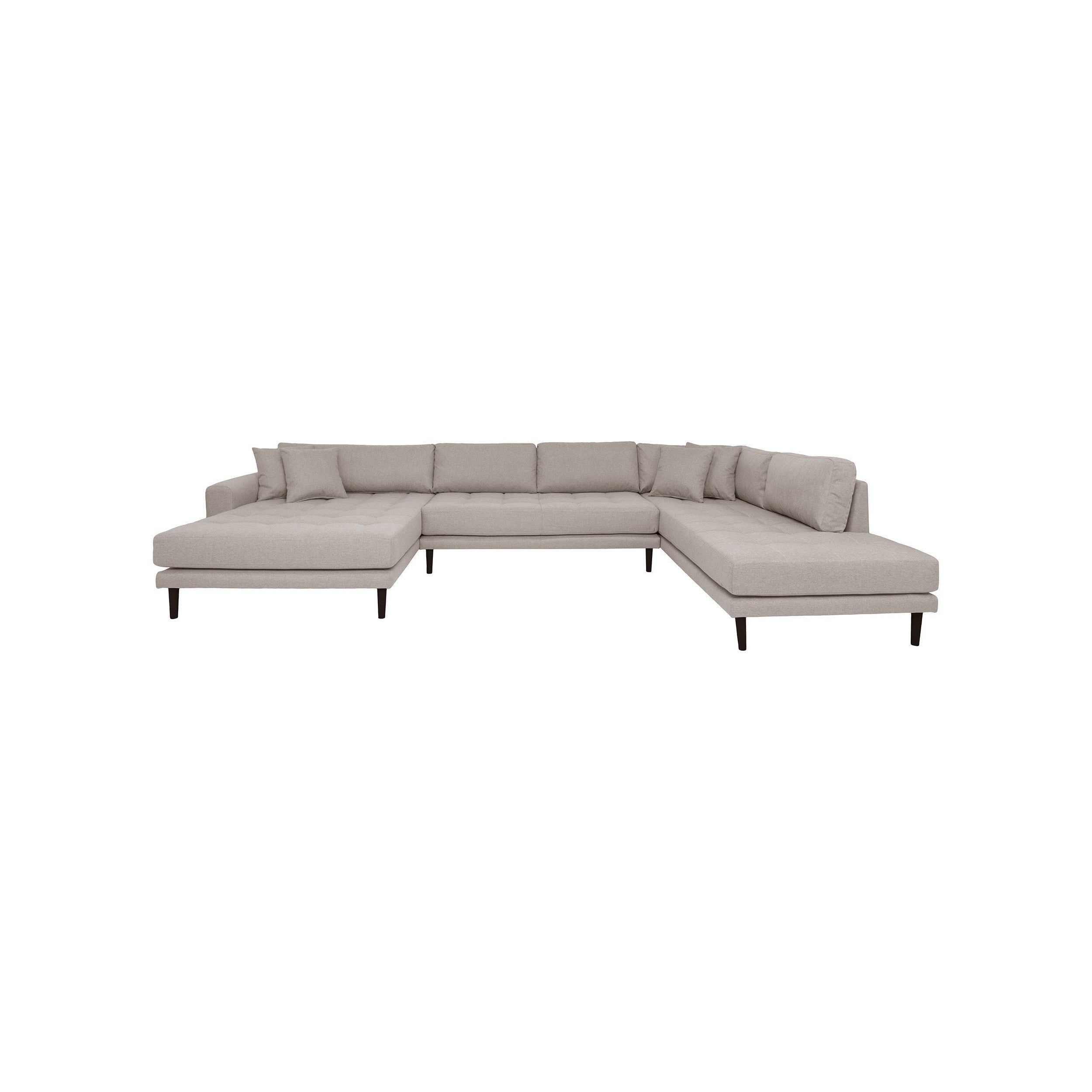 House Nordic Lido U Sofa Open End, Left Facing In Stone With Four Pillows And Black Wood Legs, Hn1030