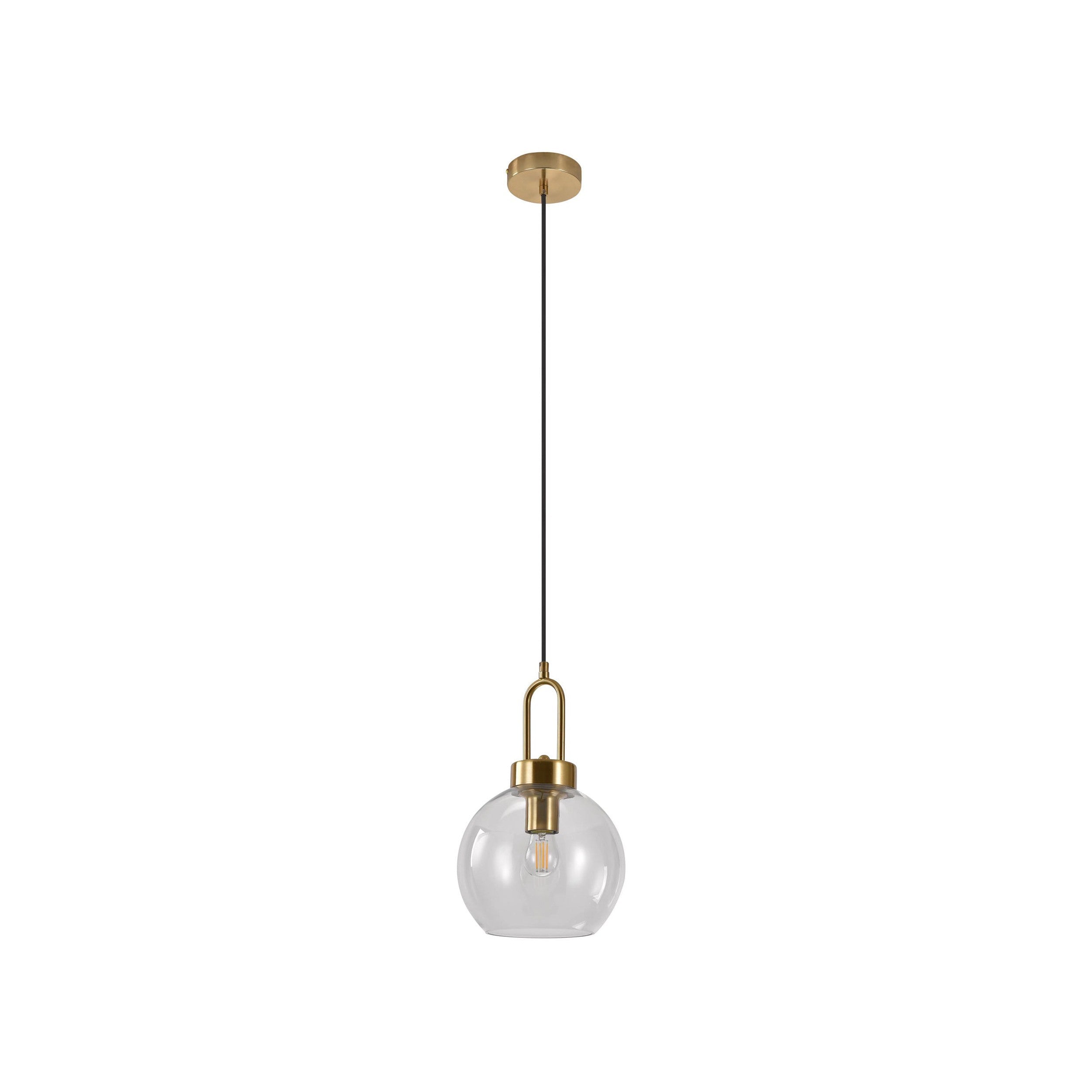 House Nordic Luton Pendant, Clear Glass, Brass Colored Socket, Ball Shaped, ø20 Cm, 150 Cm Fabric Cord