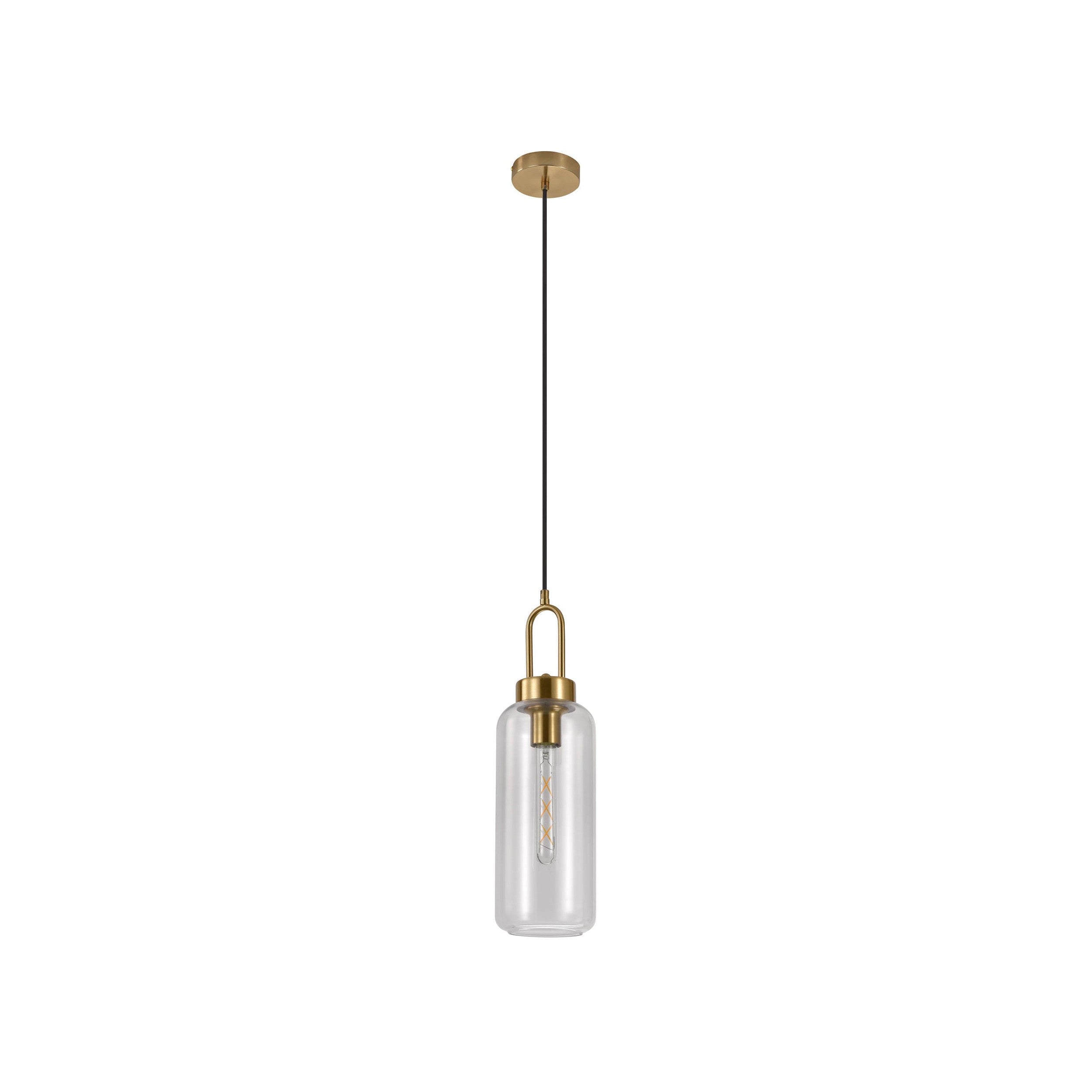 House Nordic Luton Pendant, Clear Glass, Brass Colored Socket, Cylinder Shaped, ø13 Cm, 150 Cm Fabric Cord