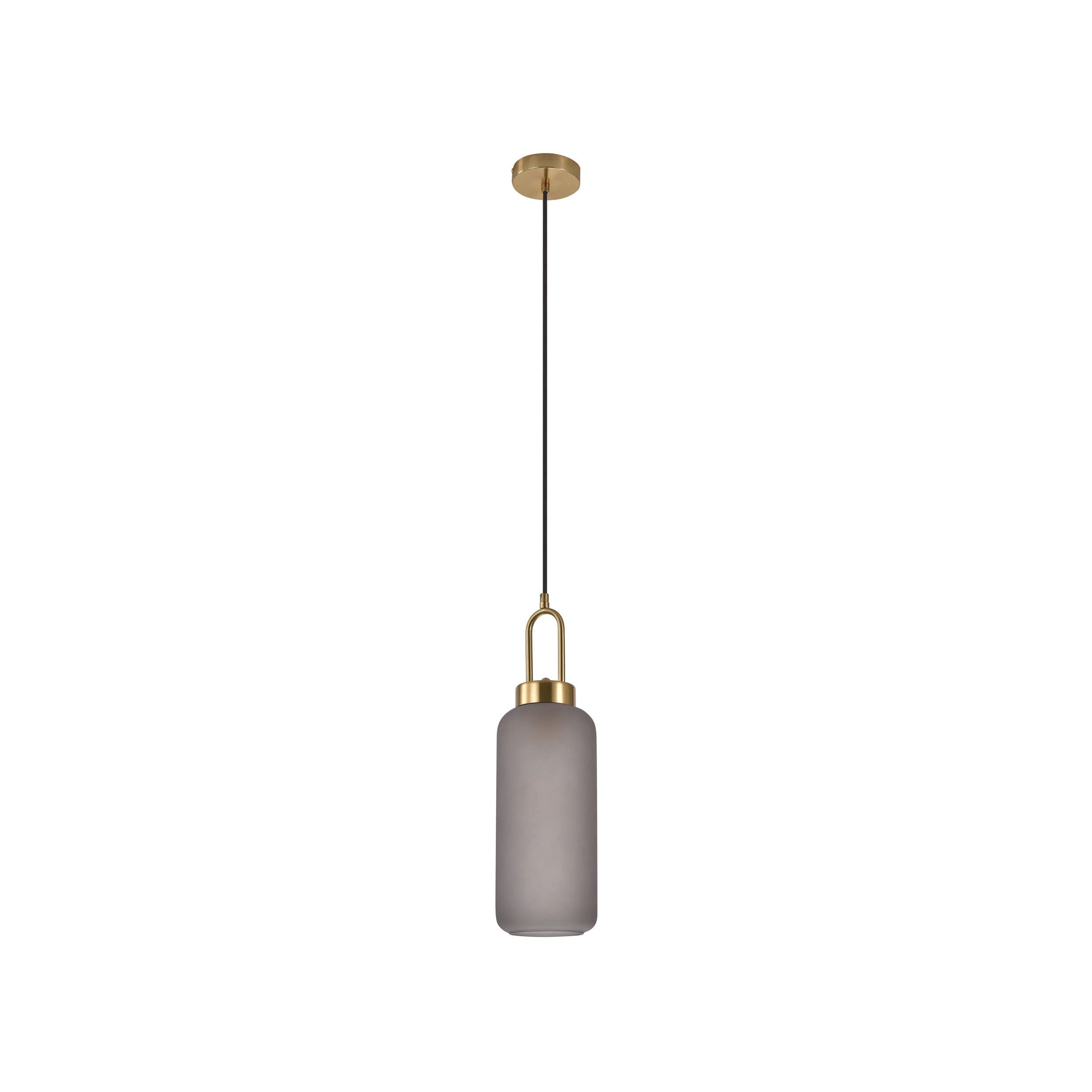 House Nordic Luton Pendant, Mat Smokey Glass, Brass Colored Socket, Cylinder Shaped, ø13 Cm, 150 Cm Fabric Cord