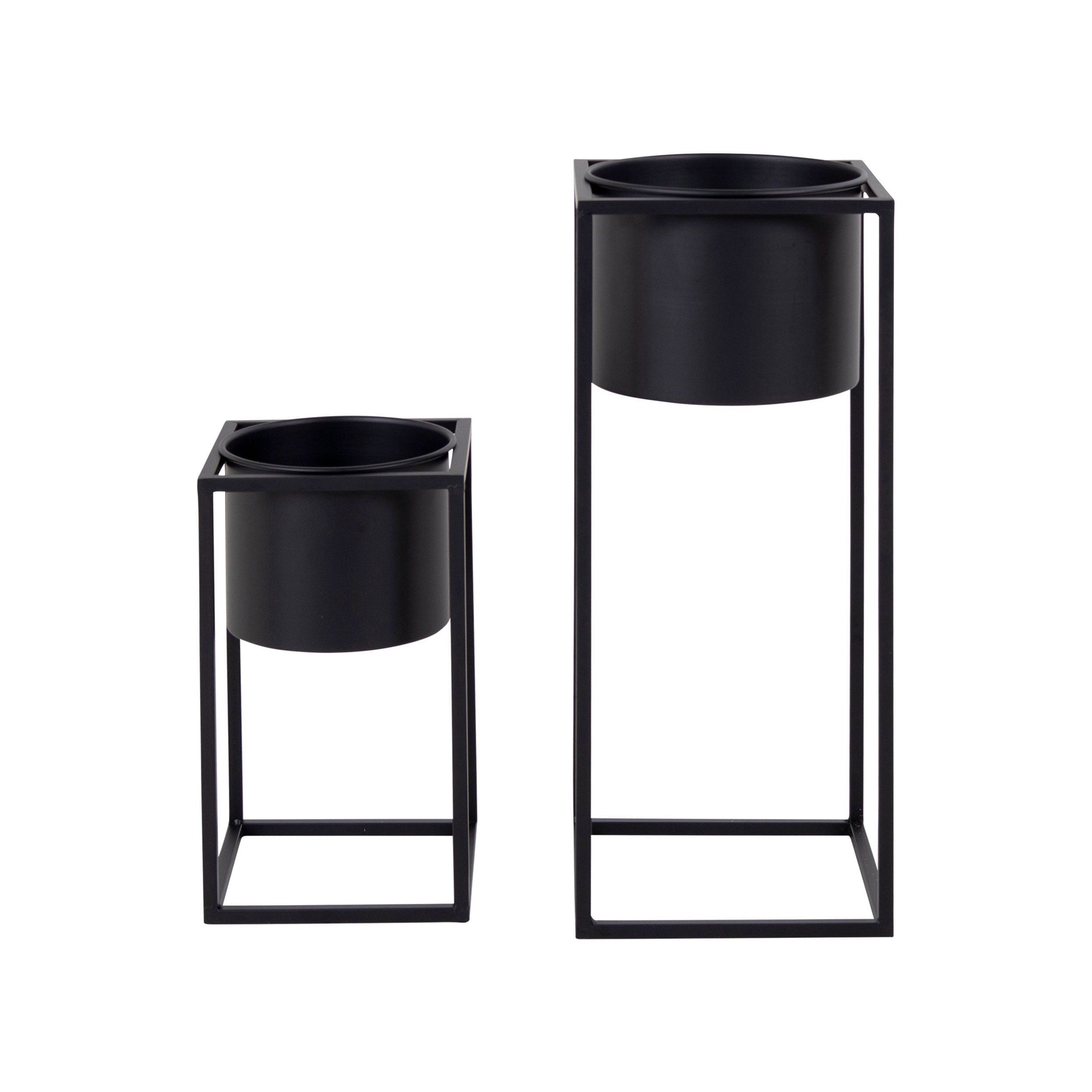 House Nordic Marla Flowerpots, Steel, Black, Set Of 2