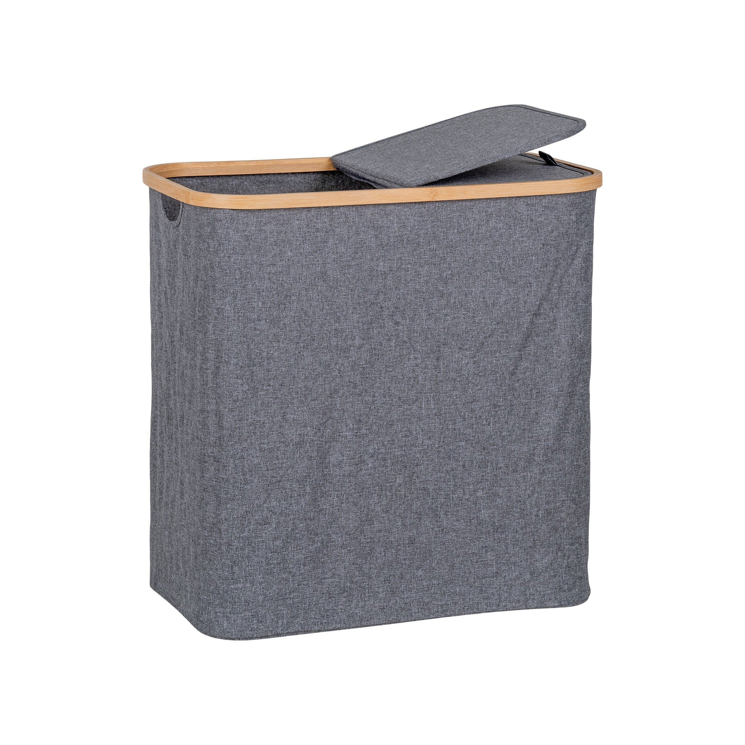 House Nordic Noto Laundry Basket, Bamboo/Textile, Dark Grey, 54x33x54 Cm