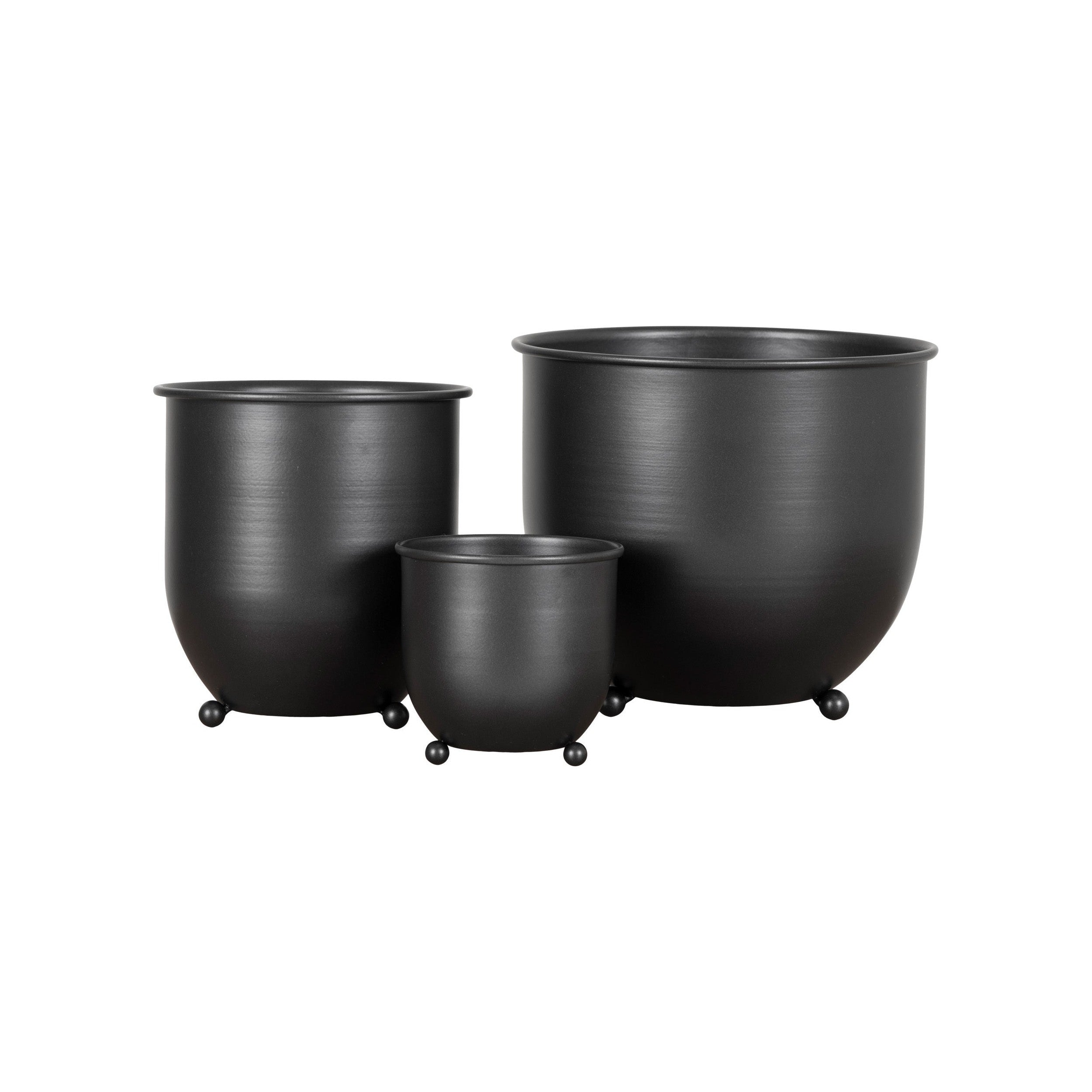 House Nordic Nova Flowerpots, Metal, Black Set Of 3