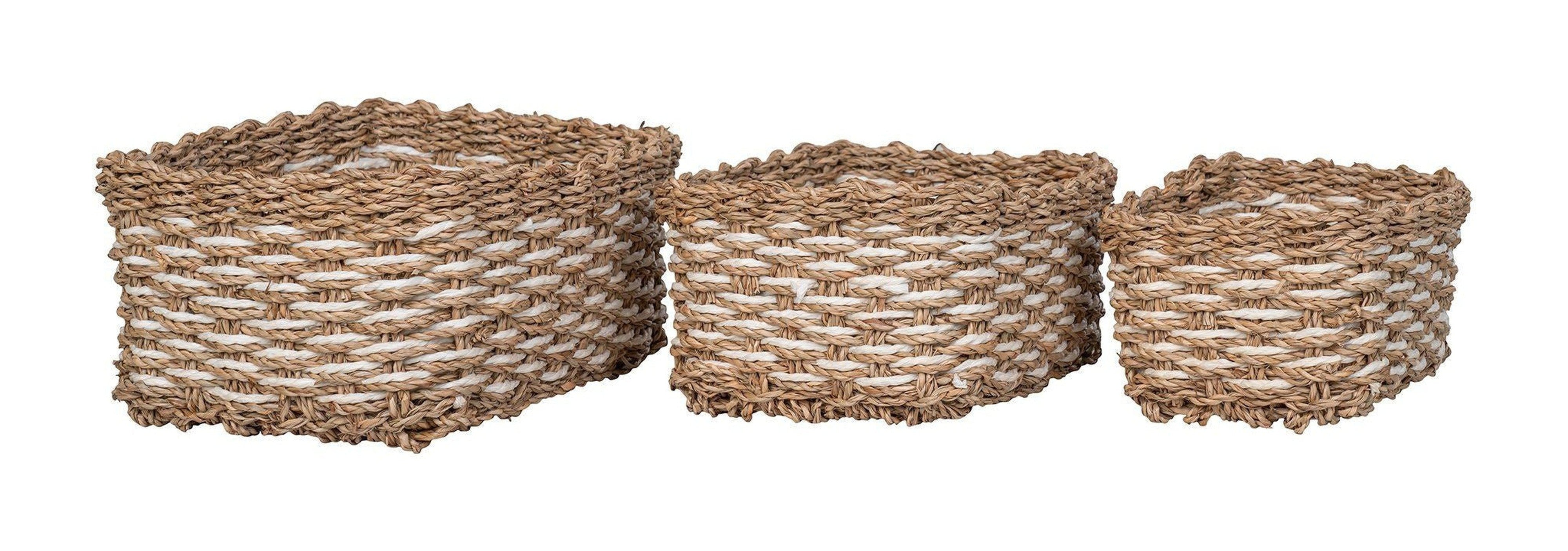 House Nordic Pala Baskets, Seagrass/Paper, Natural/White, Set Of 3