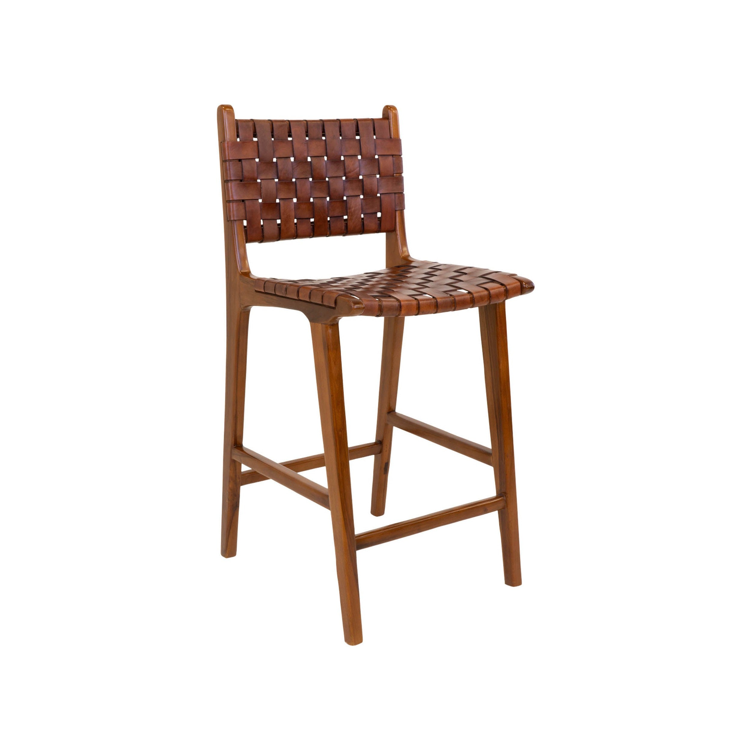 House Nordic Perugia Counter Chair In Leather, Brown With Teak Wood Legs