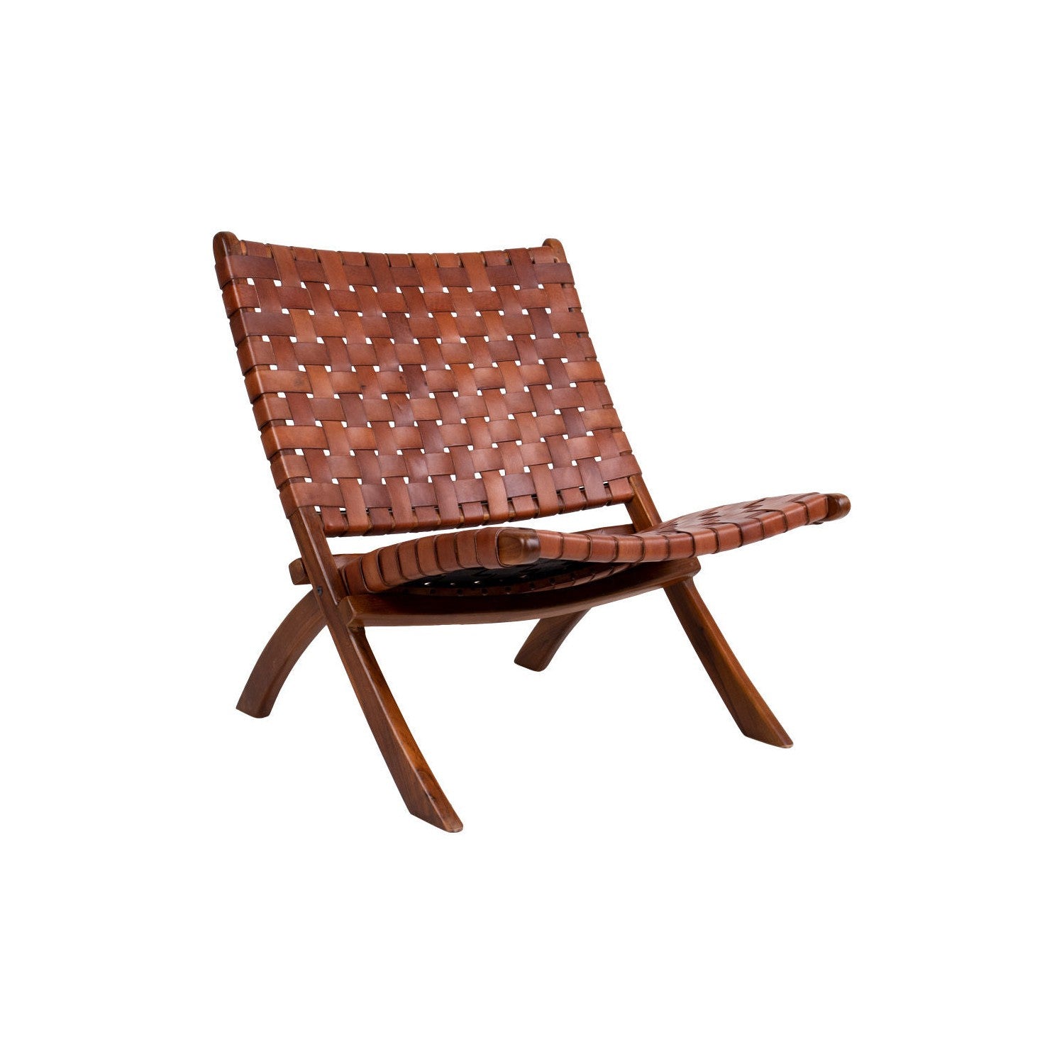 House Nordic Perugia Folding Chair In Leather, Brown With Teak Wood Legs