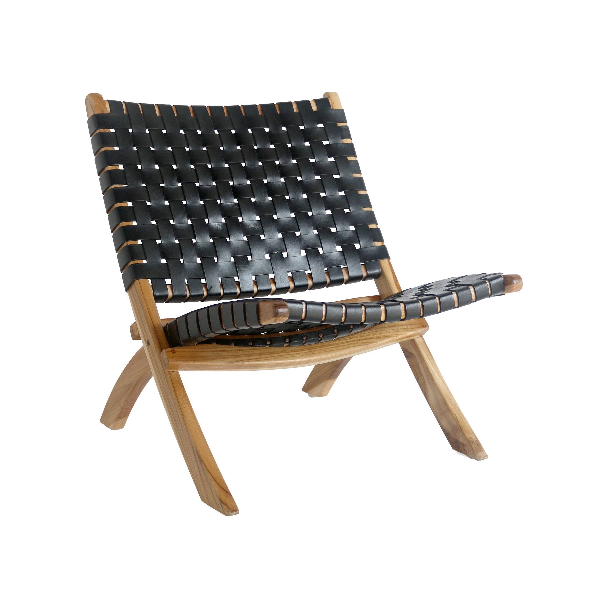 House Nordic Perugia Folding Chair In Leather, Black With Teak Wood Legs