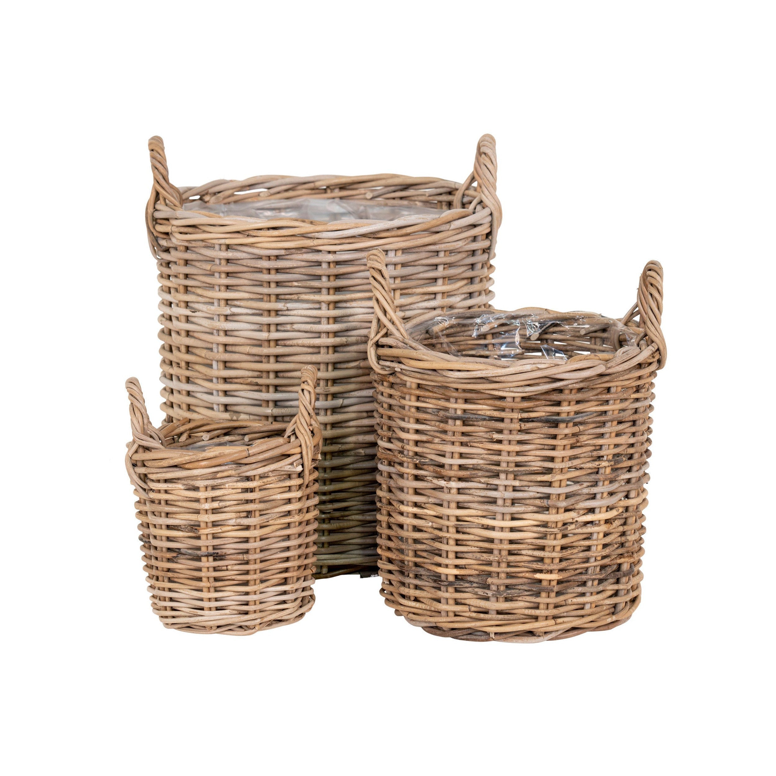 House Nordic Sema Baskets, Kubu Rattan, Natural, Set Of 3