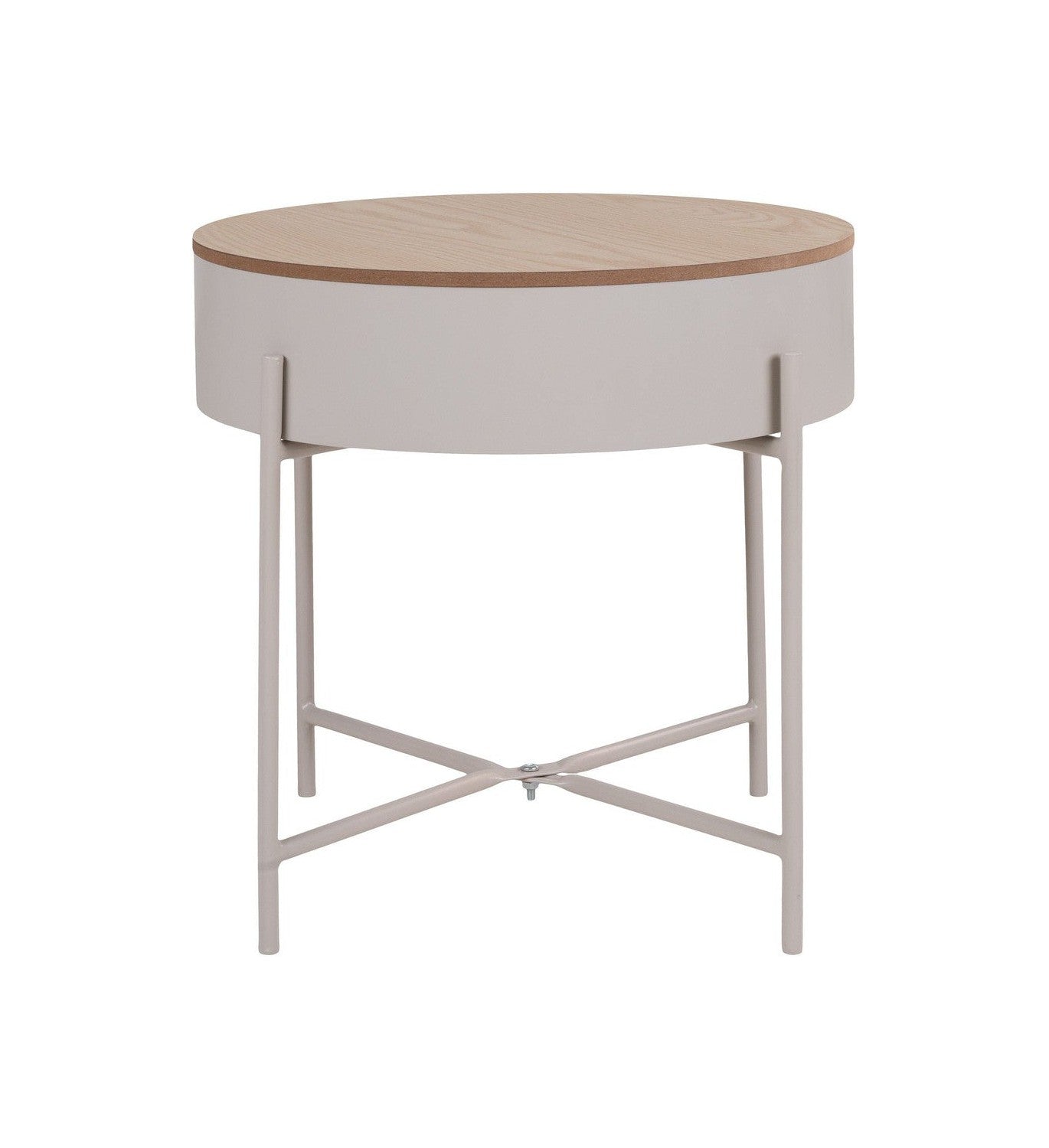 House Nordic Sisco Side Table, Beige Light Grey Steel, Natural Top, ø40x40 Cm