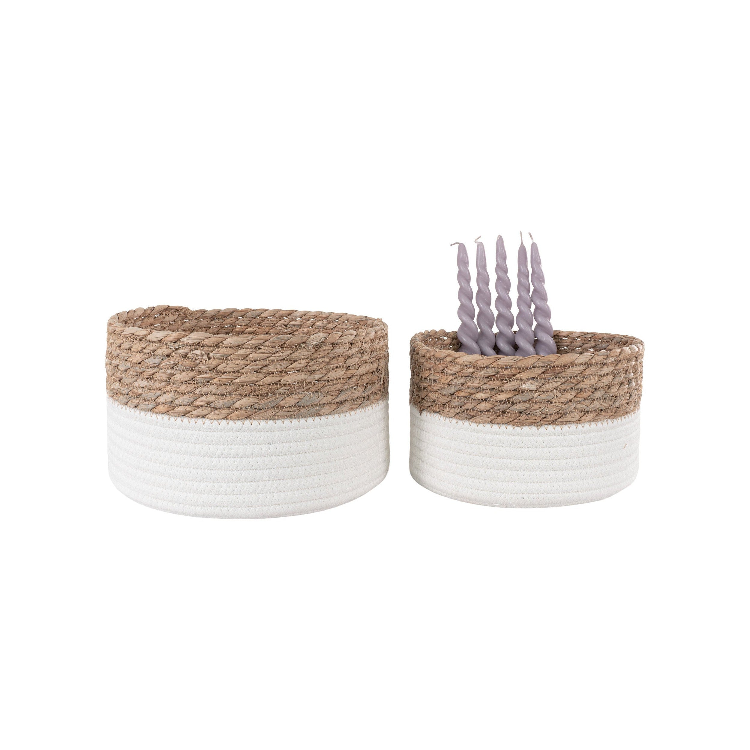 House Nordic Tanta Baskets, Cotton/Reed, White/Natural, Set Of 2