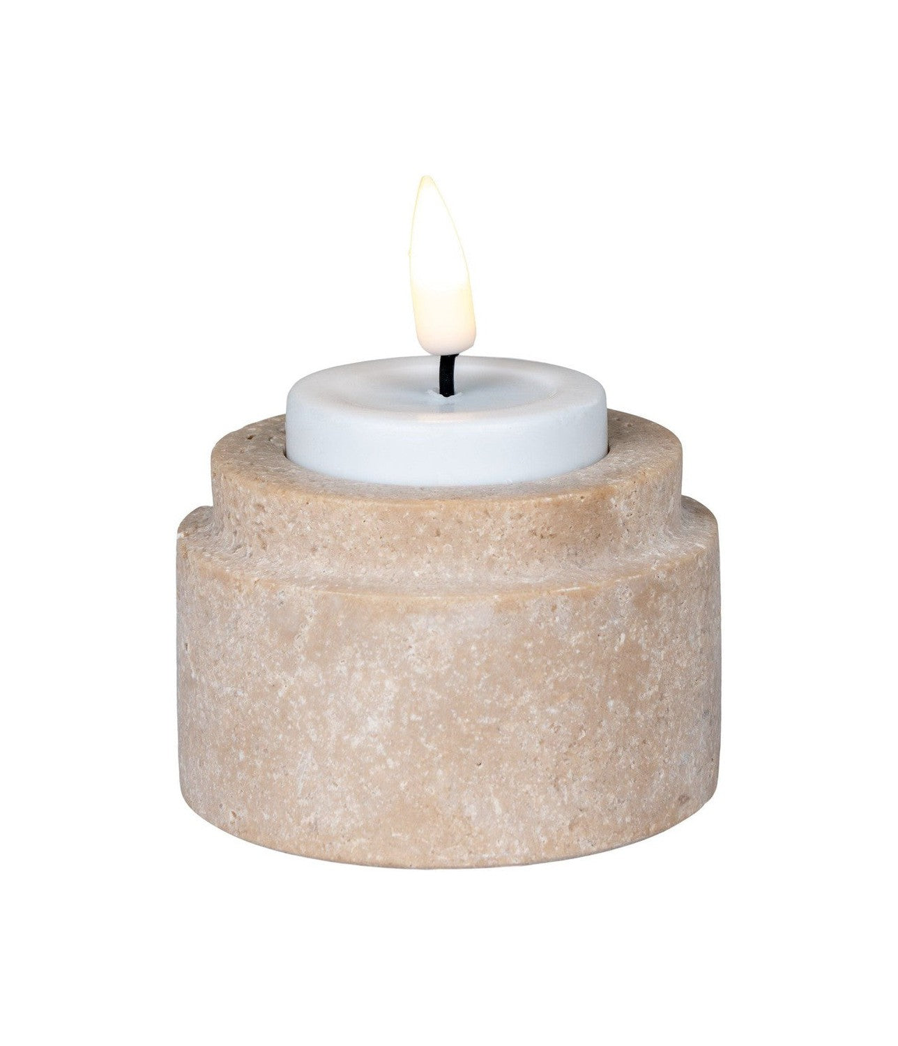 House Nordic Tealight Holder, Travertine, Natural, Set Of 2