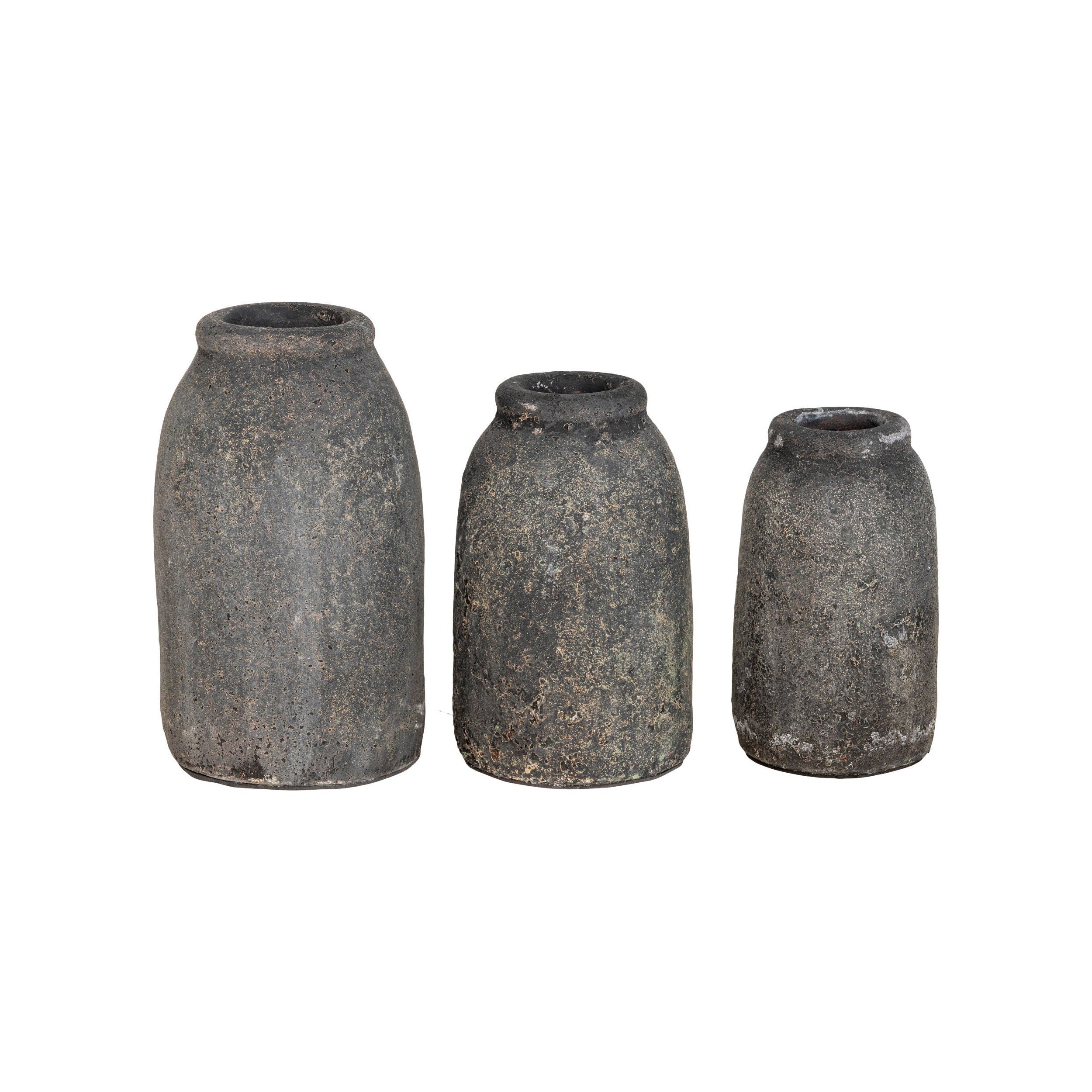 House Nordic Velas Decoration Vases, Antique Dark Grey, Set Of 3