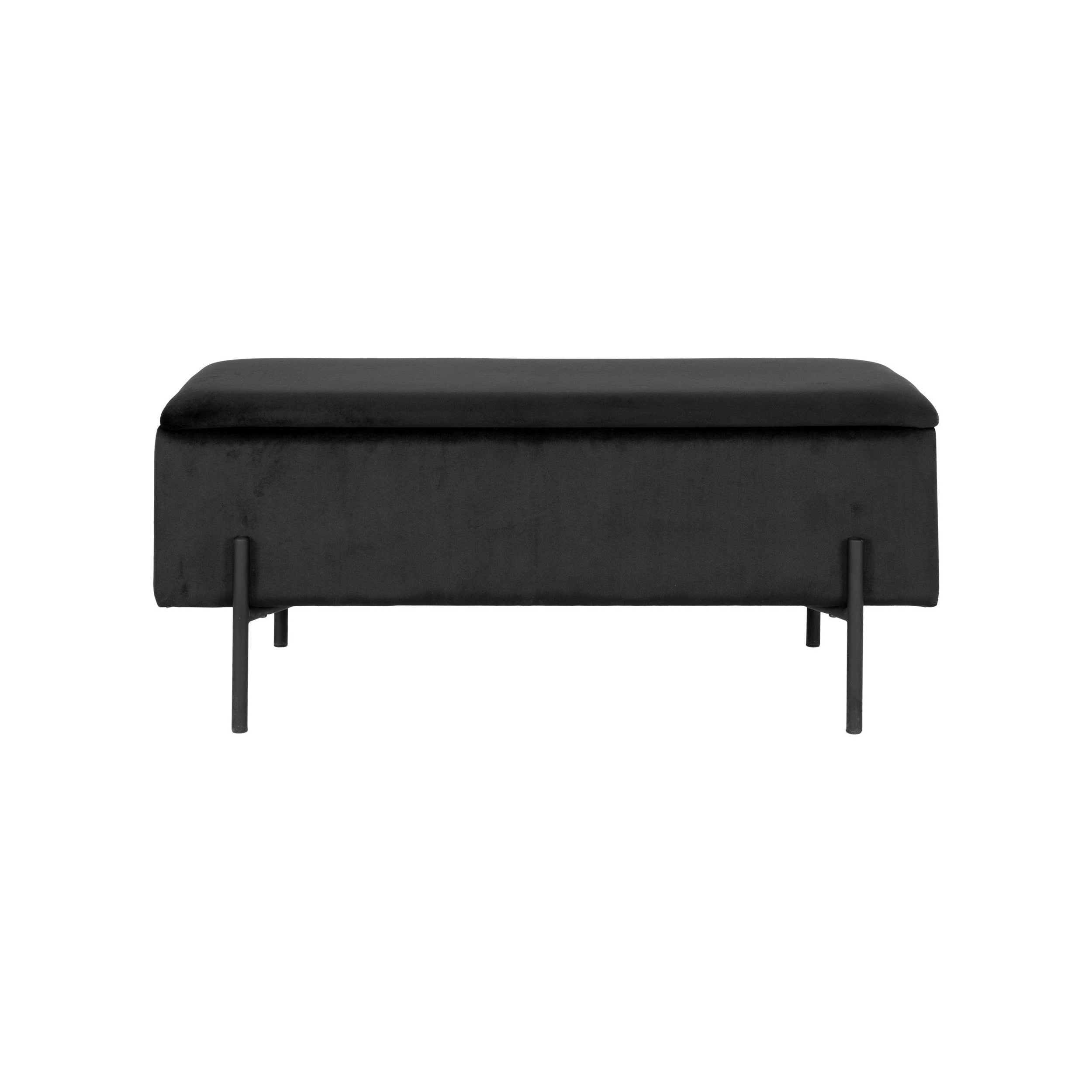 House Nordic Watford Bench With Storage, Velour, Black, 95x36,5x43 Cm, Hn1207