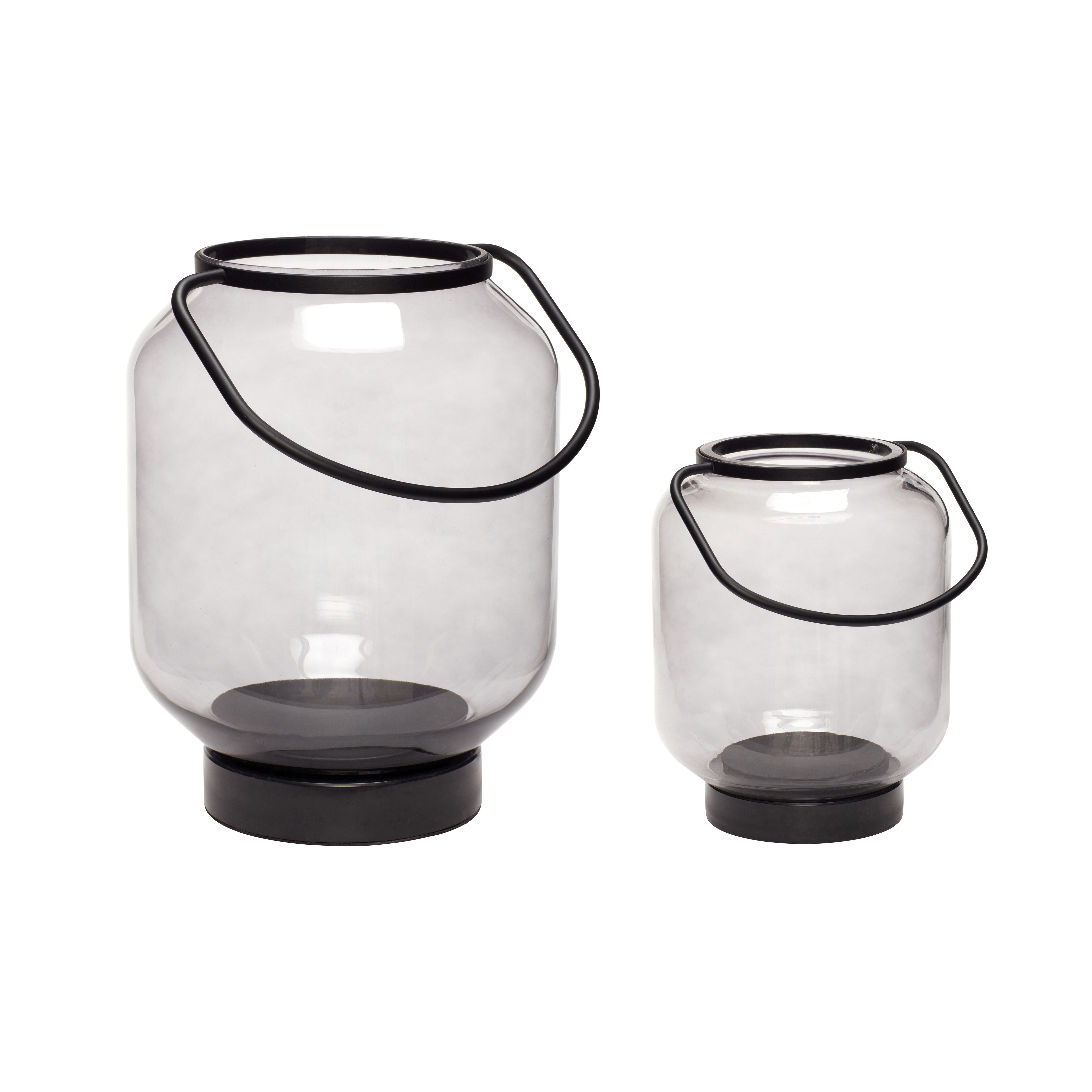 Hübsch Luminious Lantern Glass/Metal Clear/Black Set Of 2