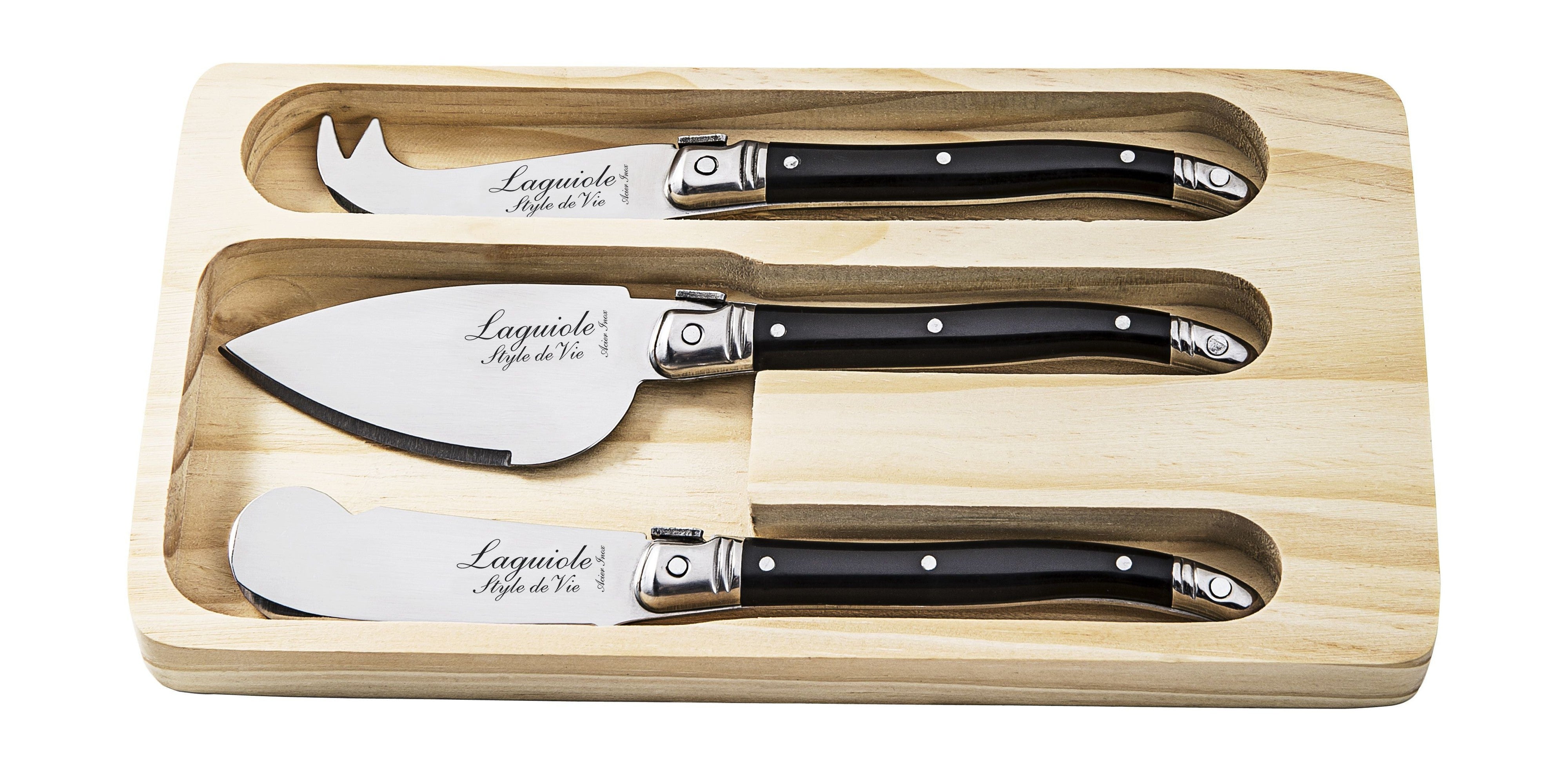 [product_category]-Style De Vie Authentique Laguiole Premium Line Cheese Knives 3 Piece Set, Black-Style de Vie Authentique-8718719300176-530107-STY-1