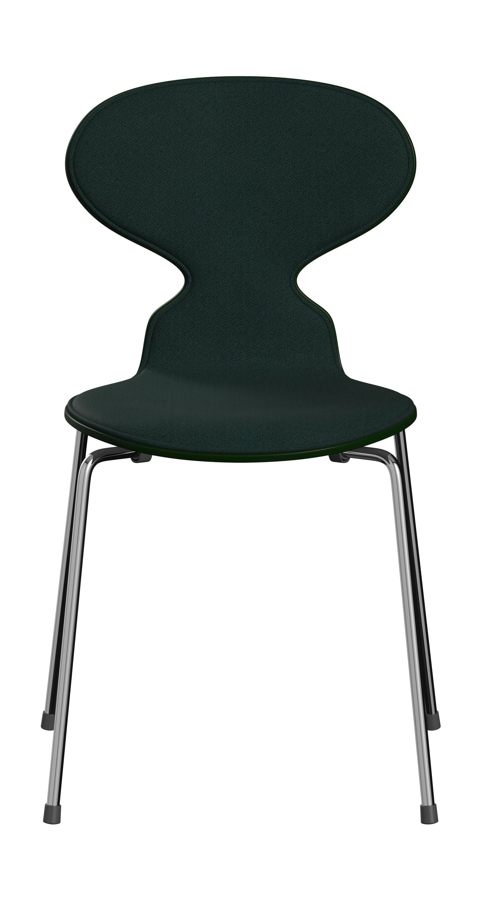 Fritz Hansen 3101 Ant stol foran polstret, skal: lakeret finer stedsegrøn, polstring: Vidar tekstil mørkegrøn, base: stål/krom