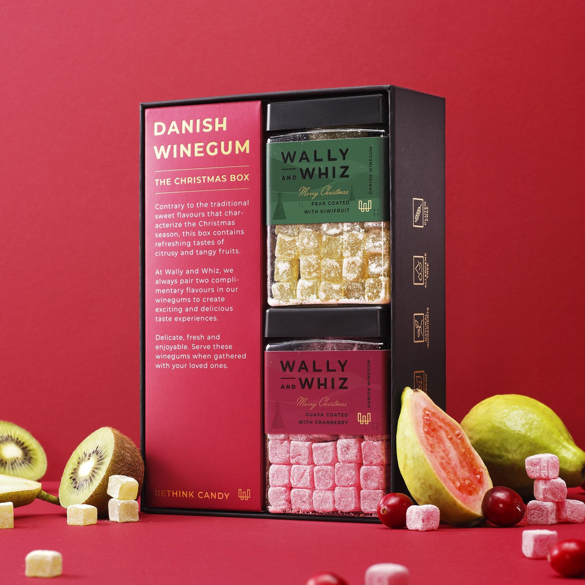 Wally og Whiz Christmas Gift Box 2023, pære med Kiwi & Guava med tranebær 480g